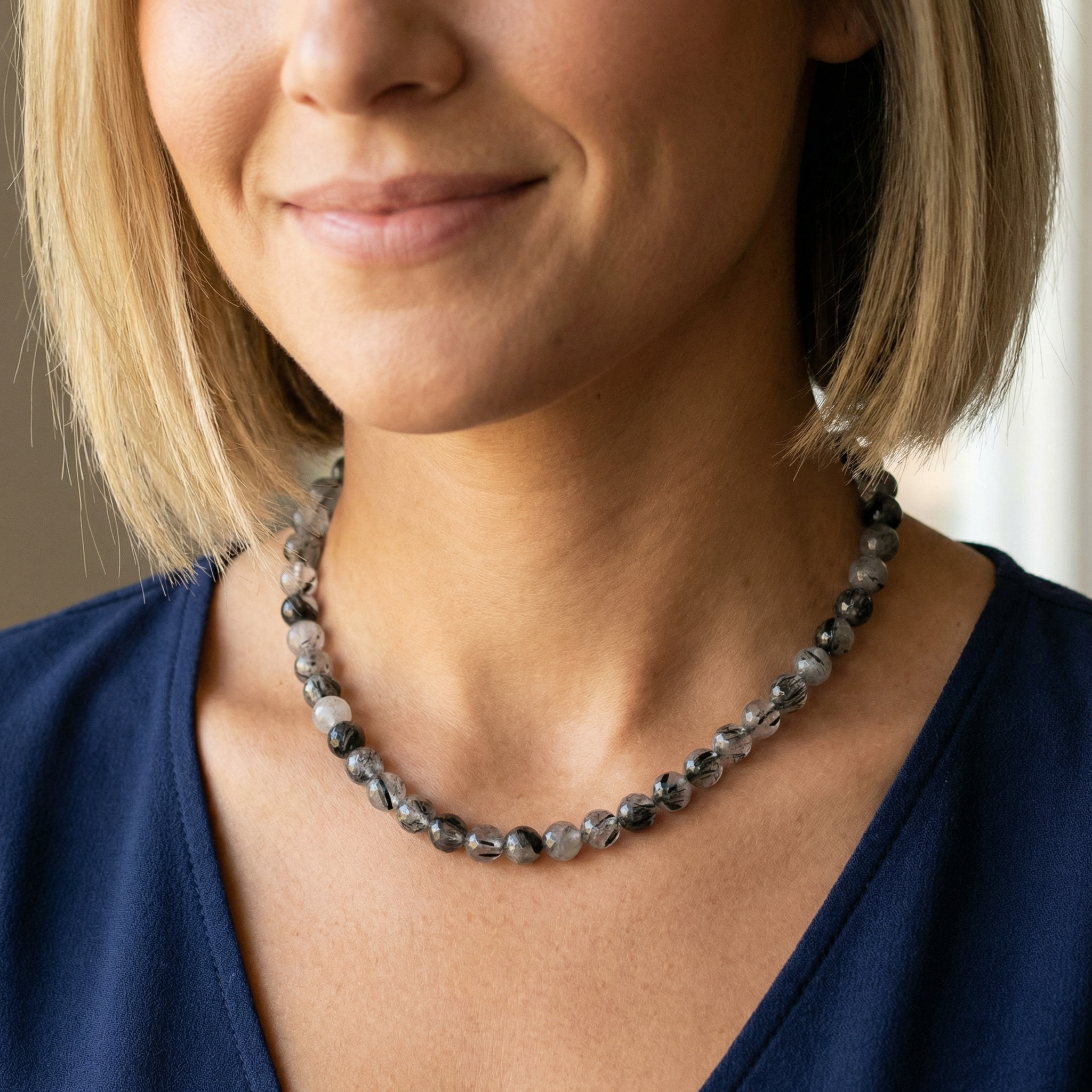 Facettierte Turmalinquarz Halskette 8mm