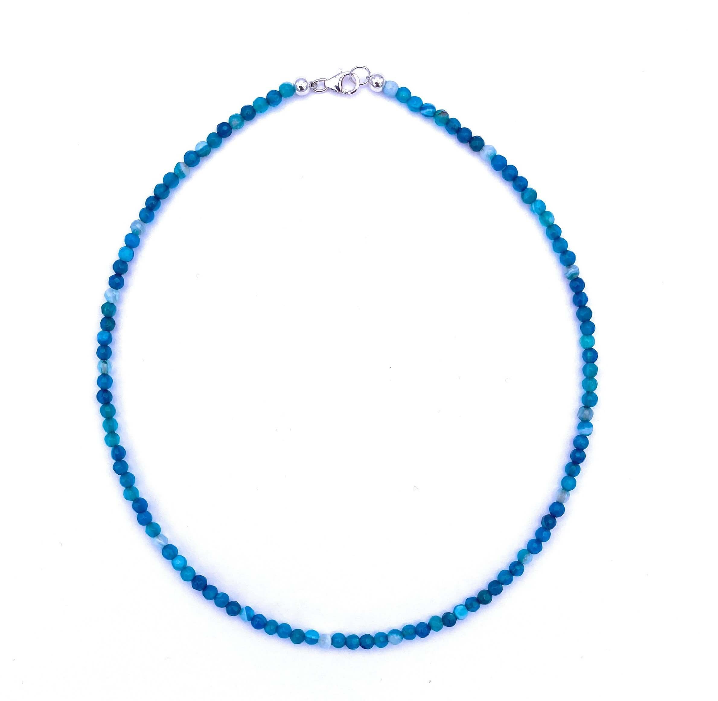 Facettierte blaue Achat Kugel-Halskette 4mm