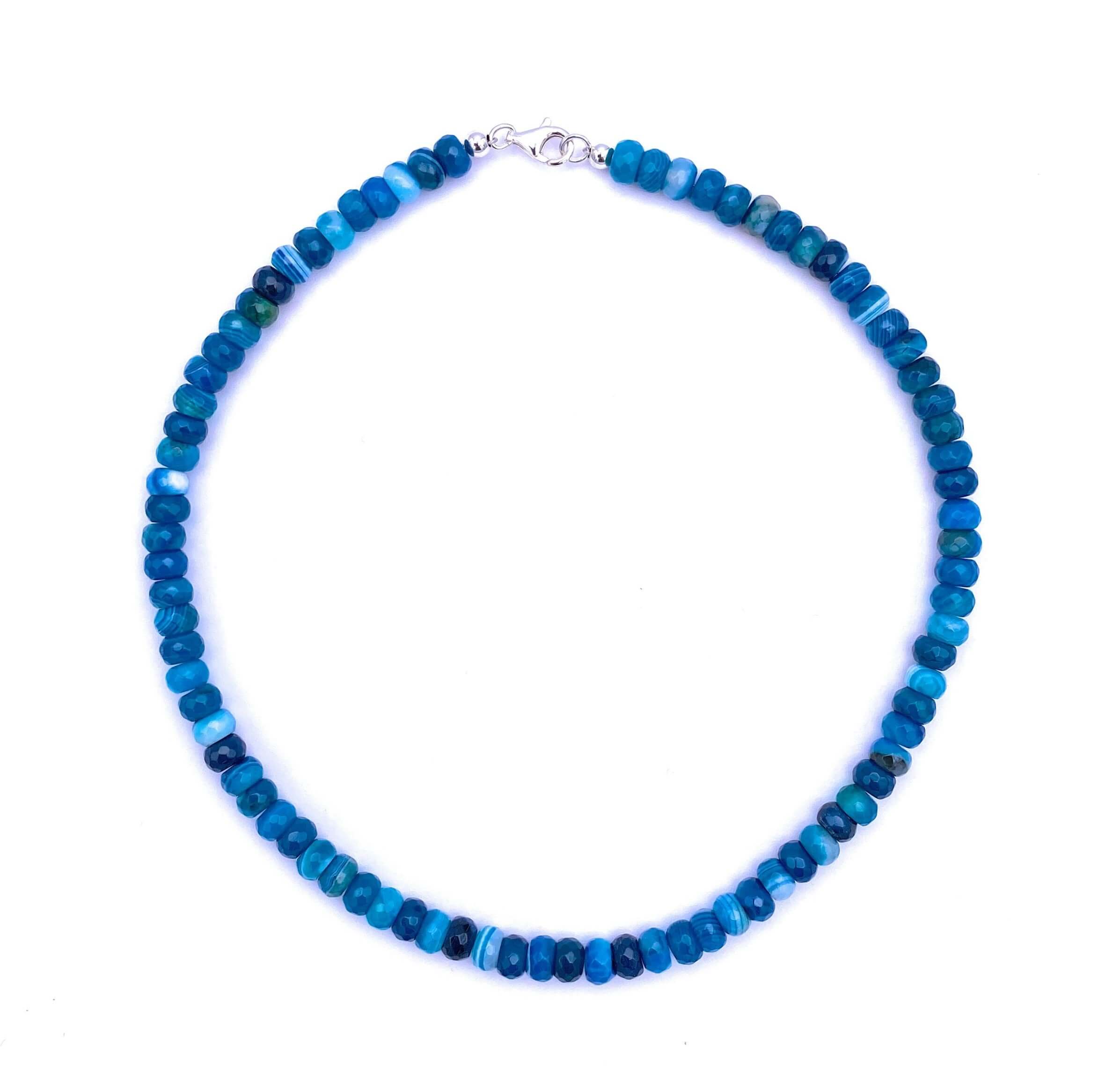 Blaue Achat Linsen Halskette 8mm