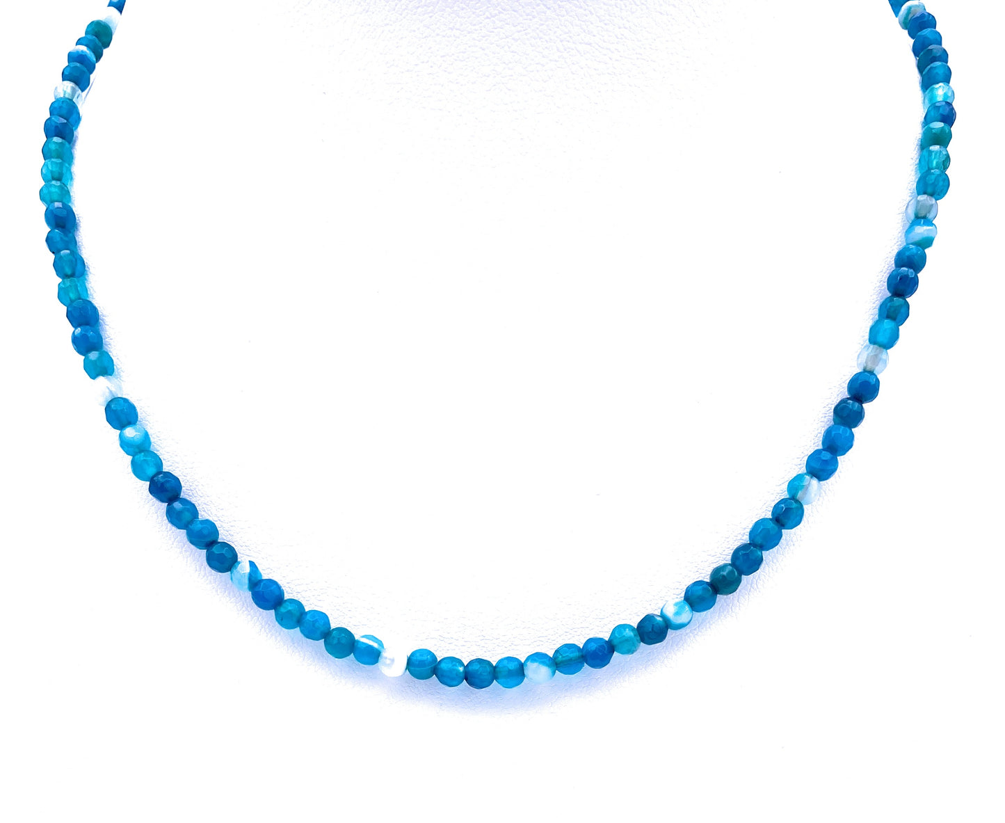 Facettierte blaue Achat Kugel-Halskette 4mm
