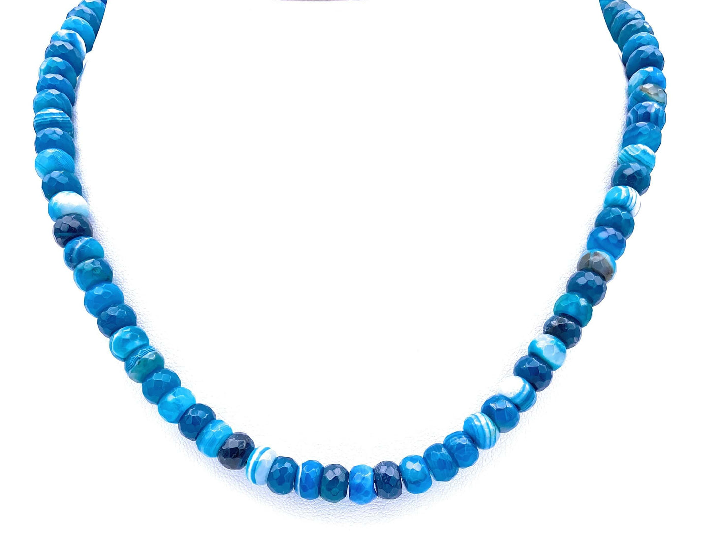 Blaue Achat Linsen Halskette 8mm