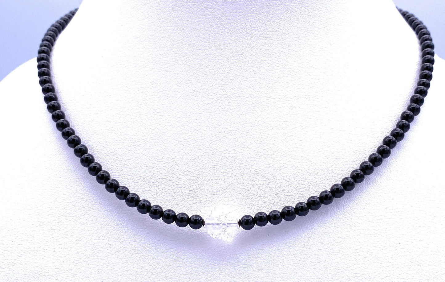 Onyx Kugel Halskette 4mm mit Bergkristall Kugel