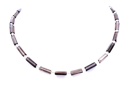 Rauchquarz Walzenkette mit Bergkristall-Kugeln