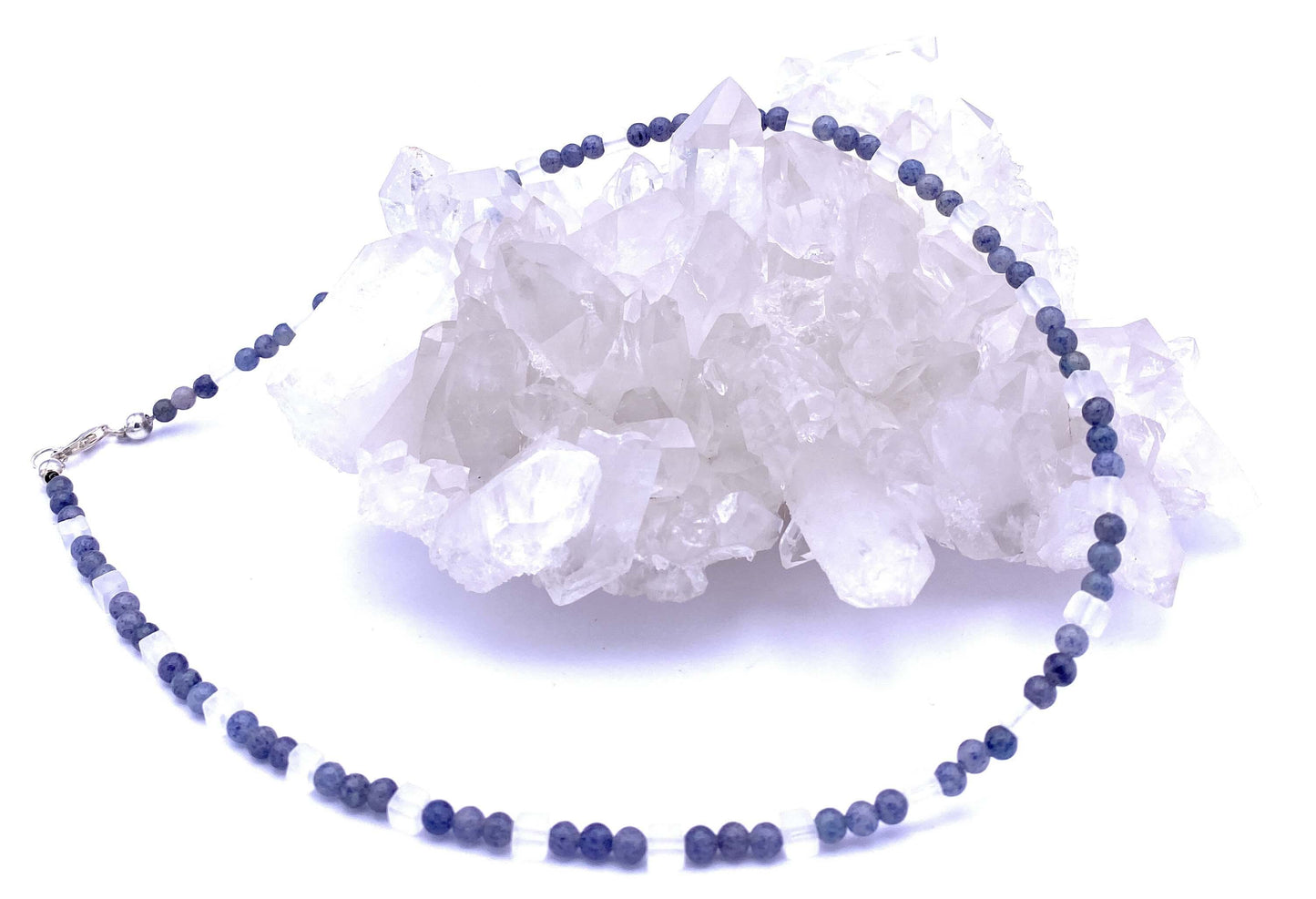 Blauquarz Halskette mit Bergkristall