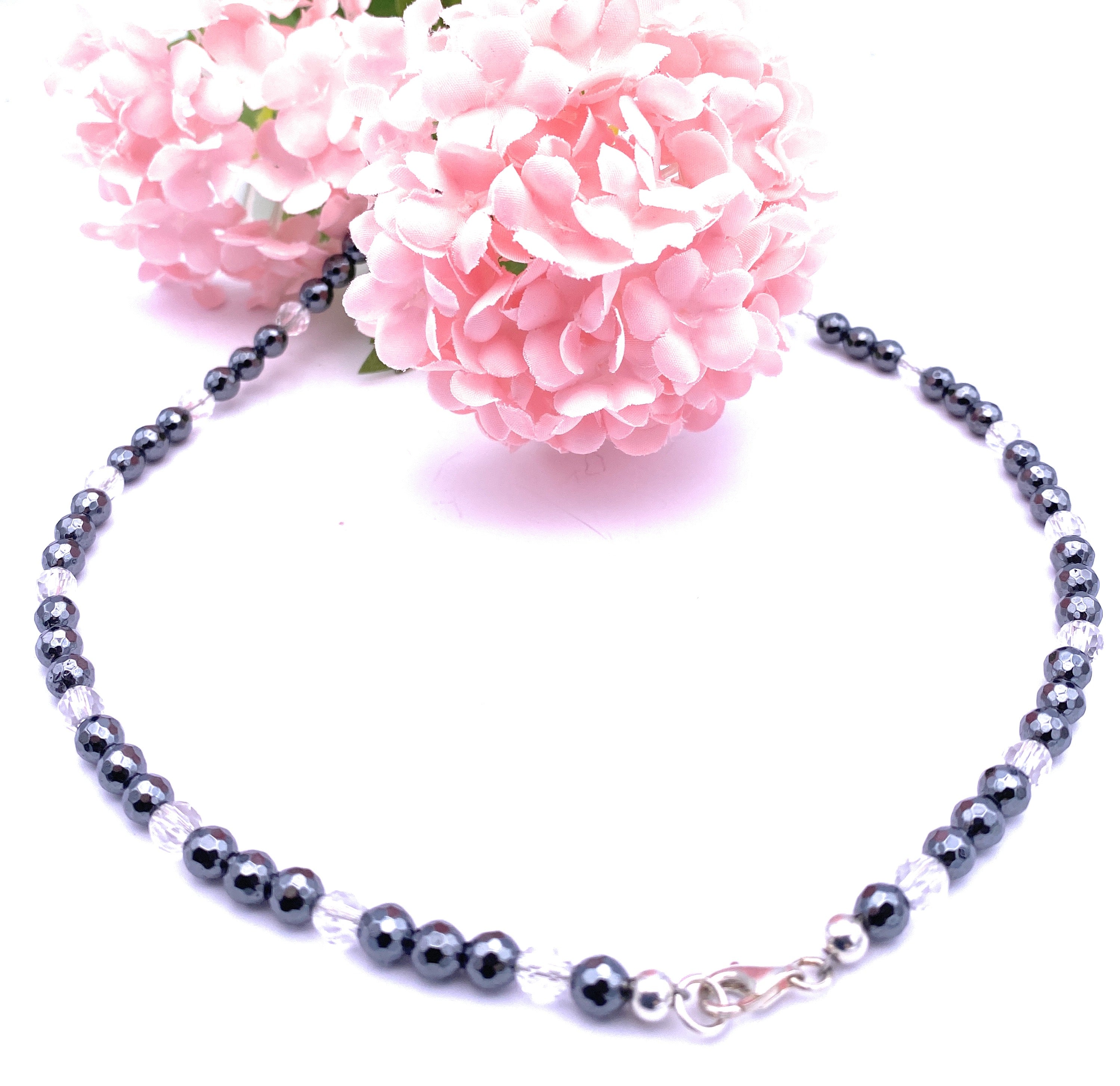 Hämatit Halskette mit Bergkristall 6mm