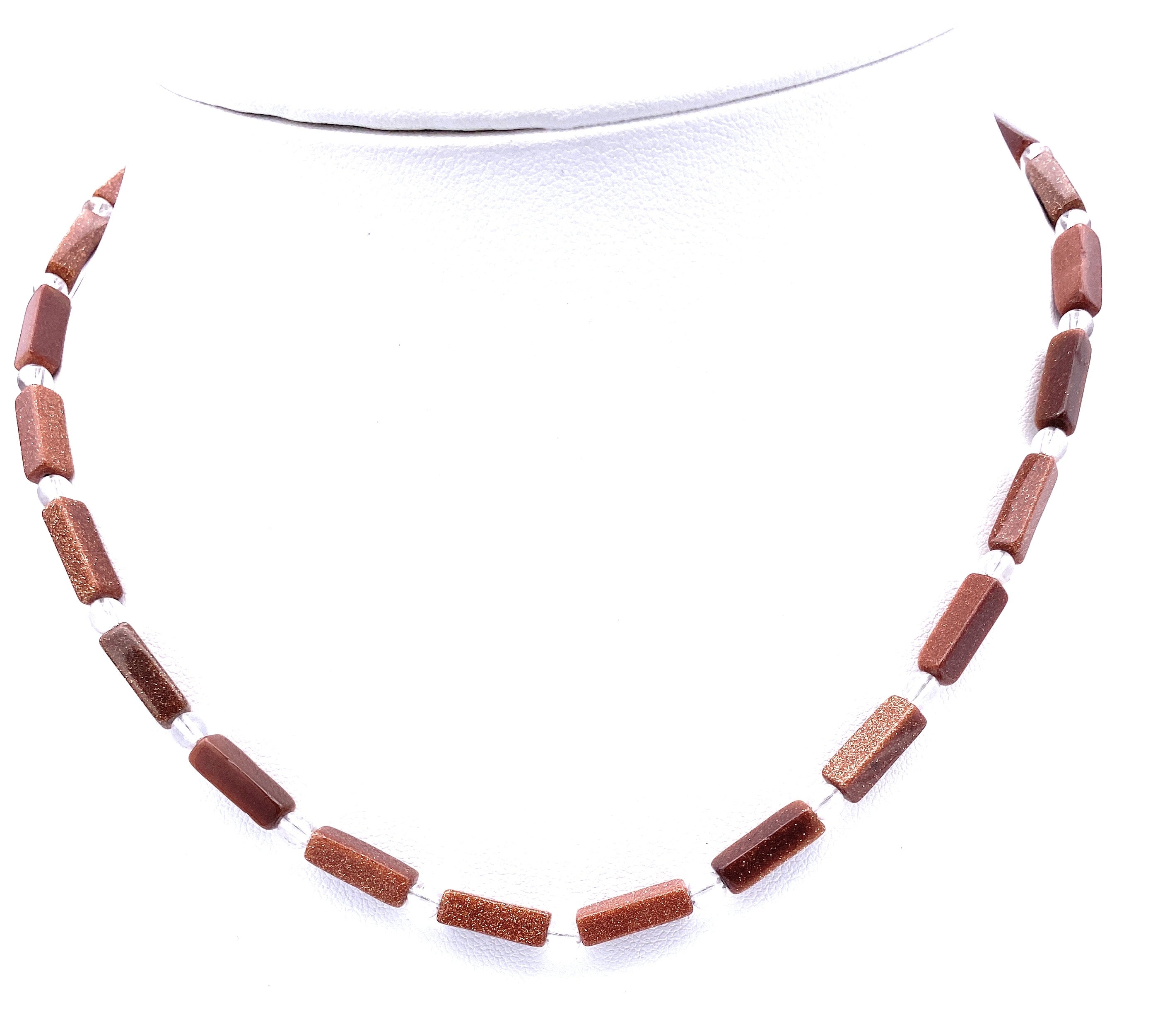 Goldfluss Rechteck-Kette 4mm mit Bergkristall