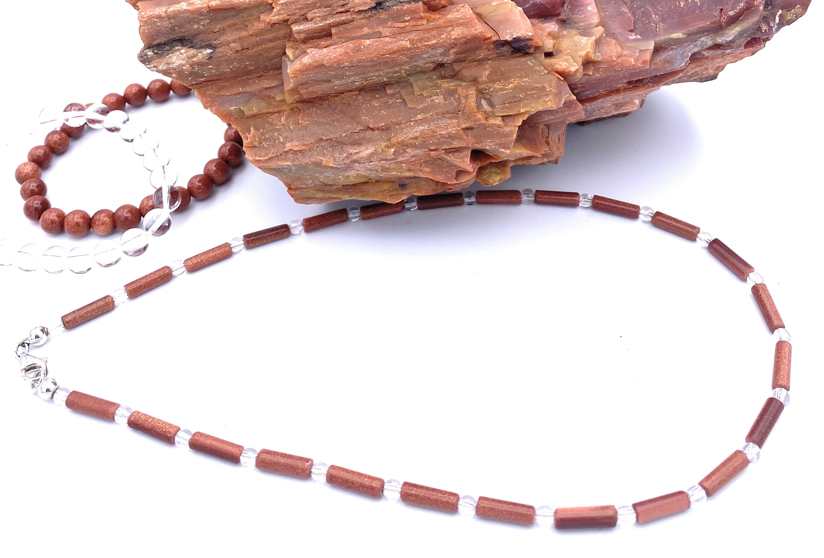 Goldfluss Walzenkette mit Bergkristall 4mm