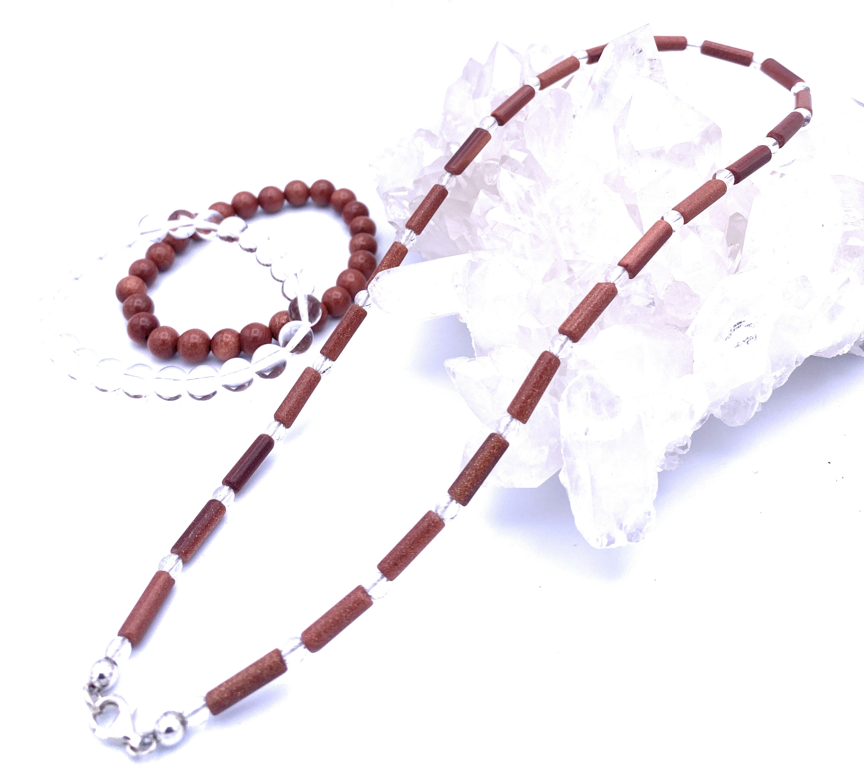 Goldfluss Walzenkette mit Bergkristall 4mm