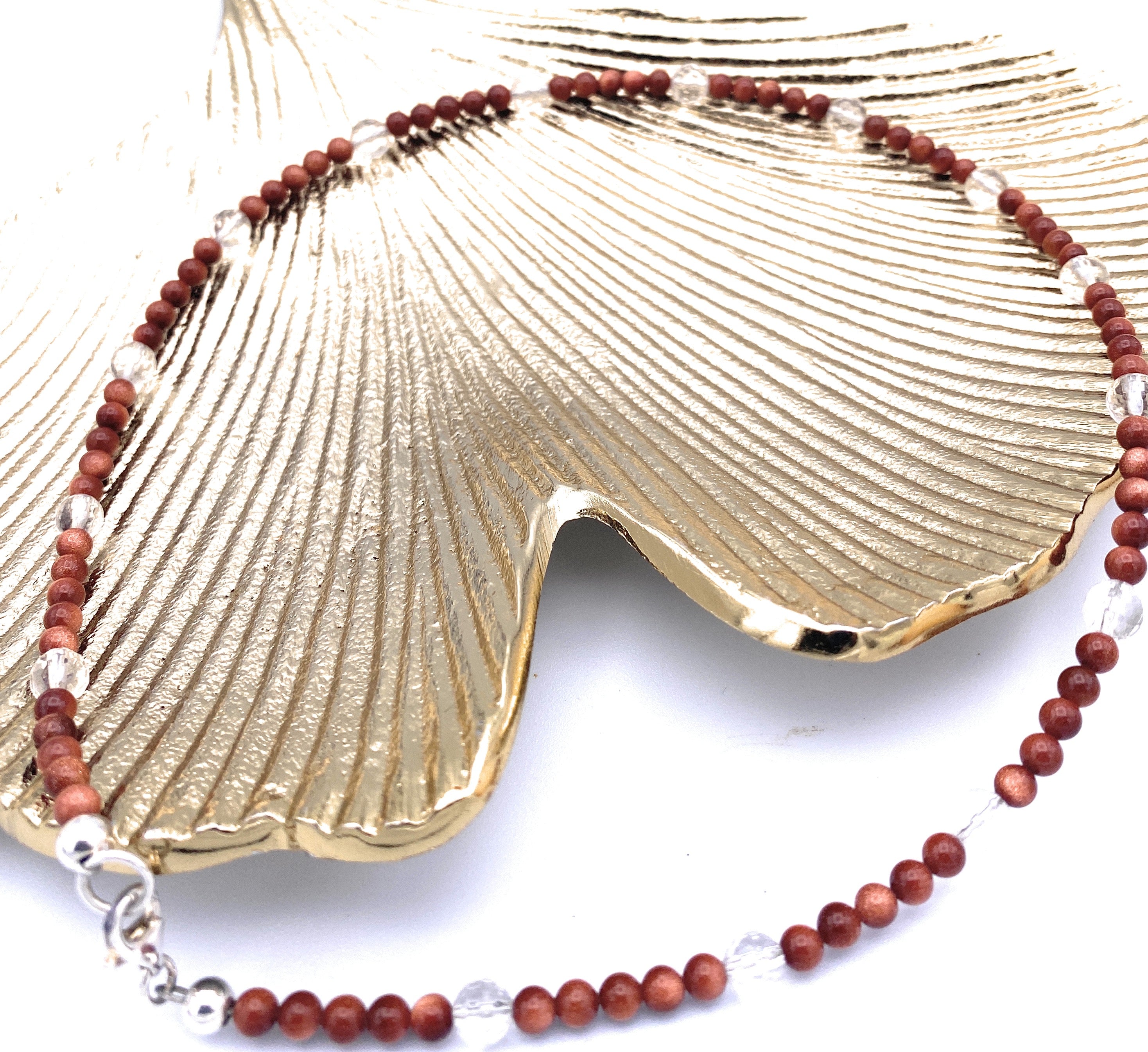 Goldfluss Kugel Halskette 4mm mit Bergkristall