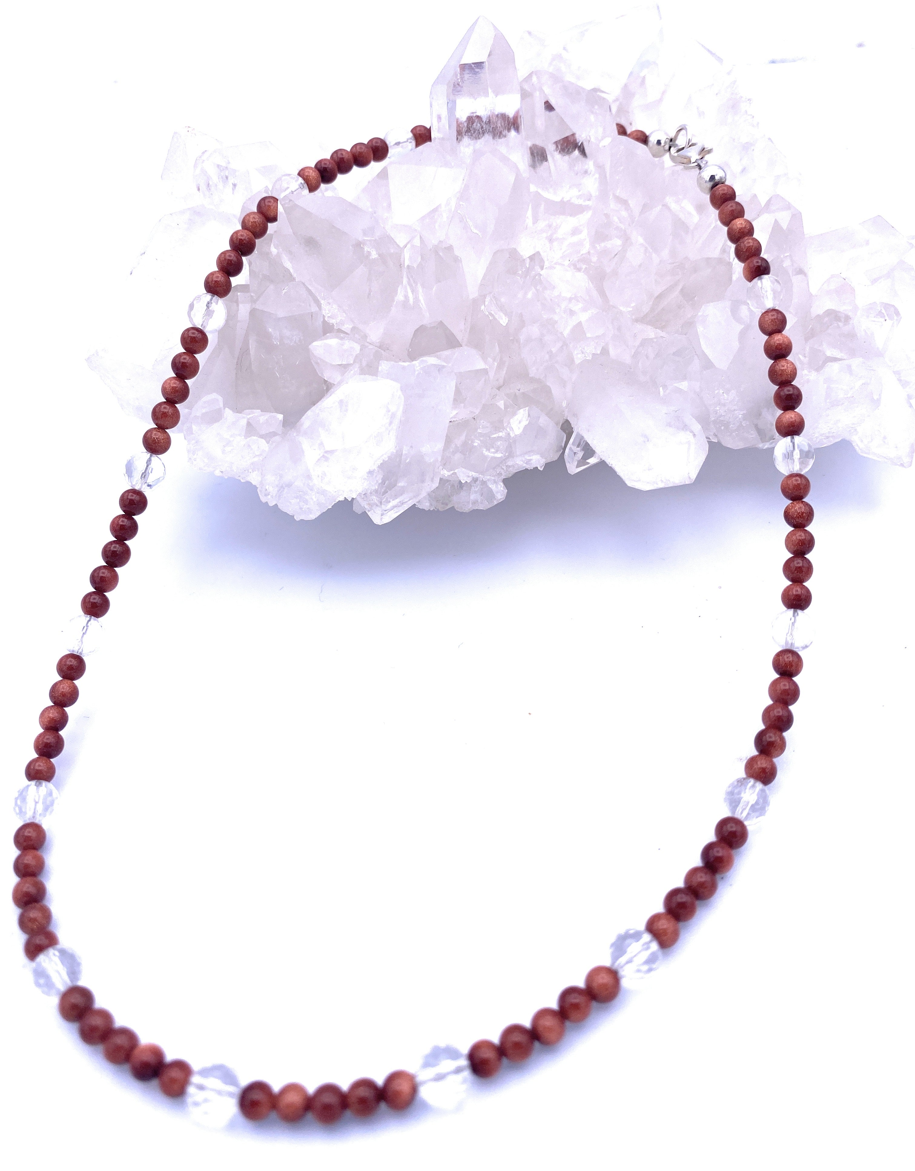 Goldfluss Kugel Halskette 4mm mit Bergkristall