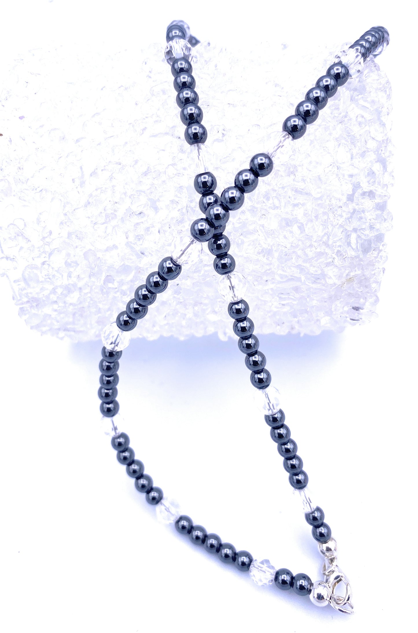 Hämatit Halskette 4mm mit Bergkristall