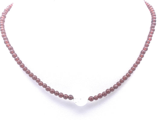 Granat Halskette 4mm mit Bergkristall Kugel