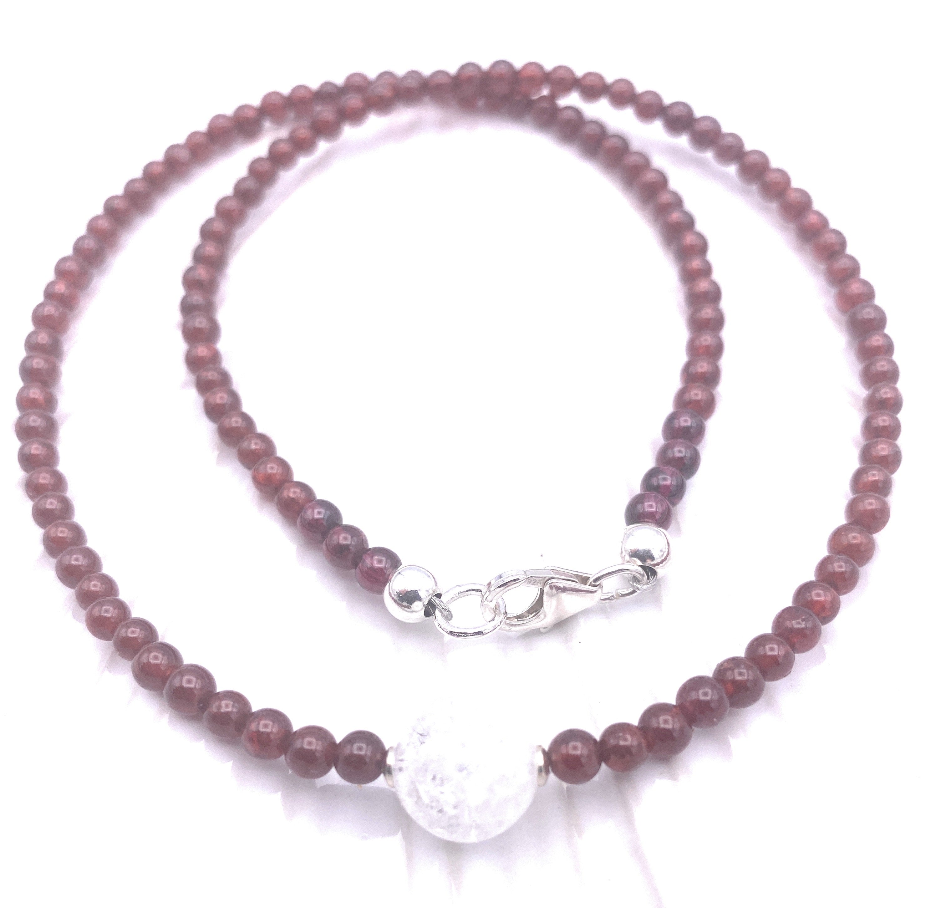 Granat Halskette 4mm mit Bergkristall Kugel