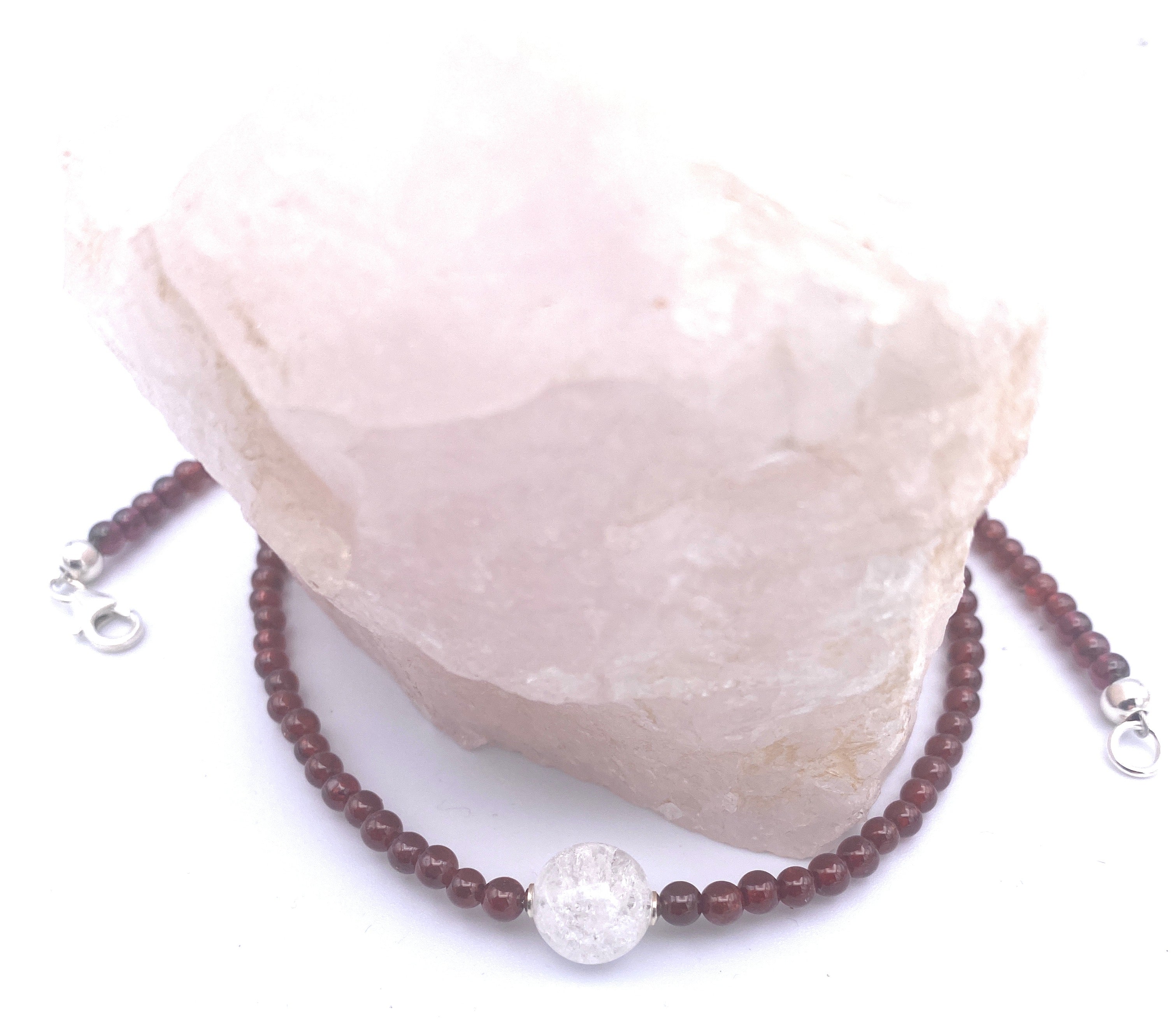 Granat Halskette 4mm mit Bergkristall Kugel