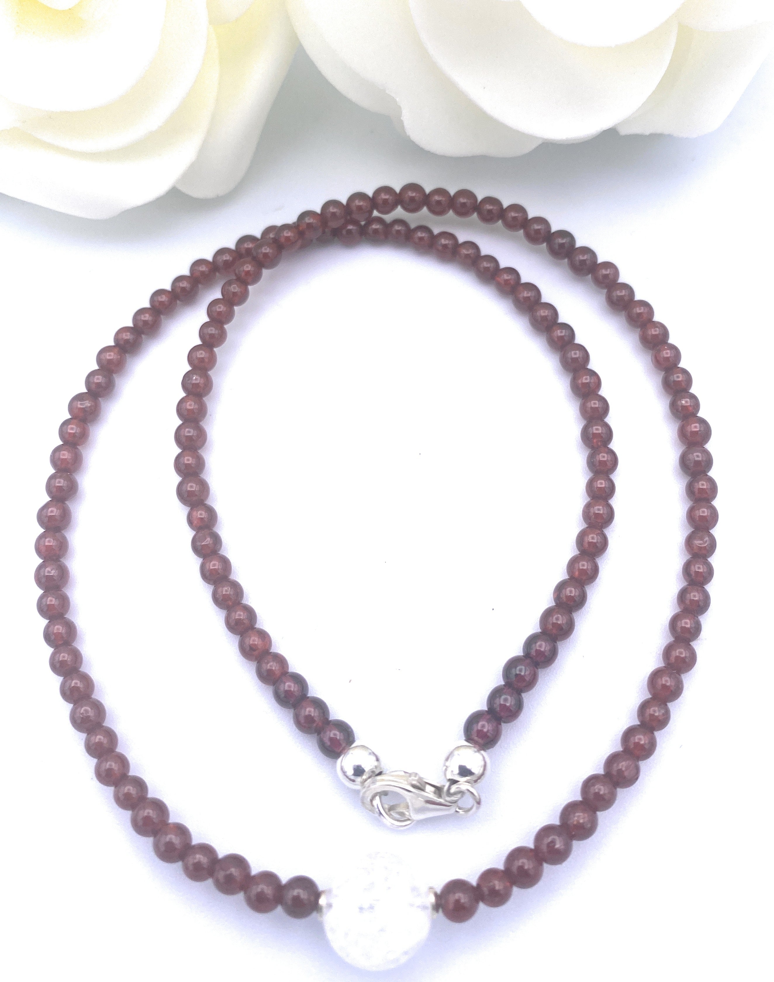 Granat Halskette 4mm mit Bergkristall Kugel