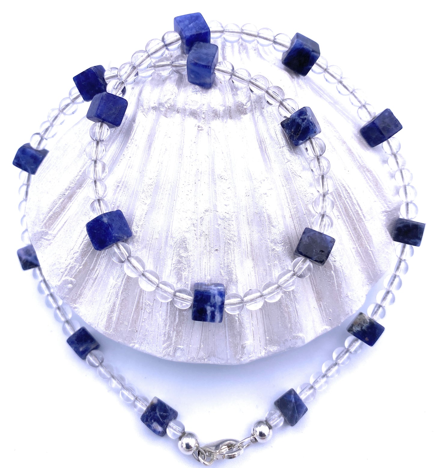 Bergkristall Halskette mit Sodalith Würfel 4mm