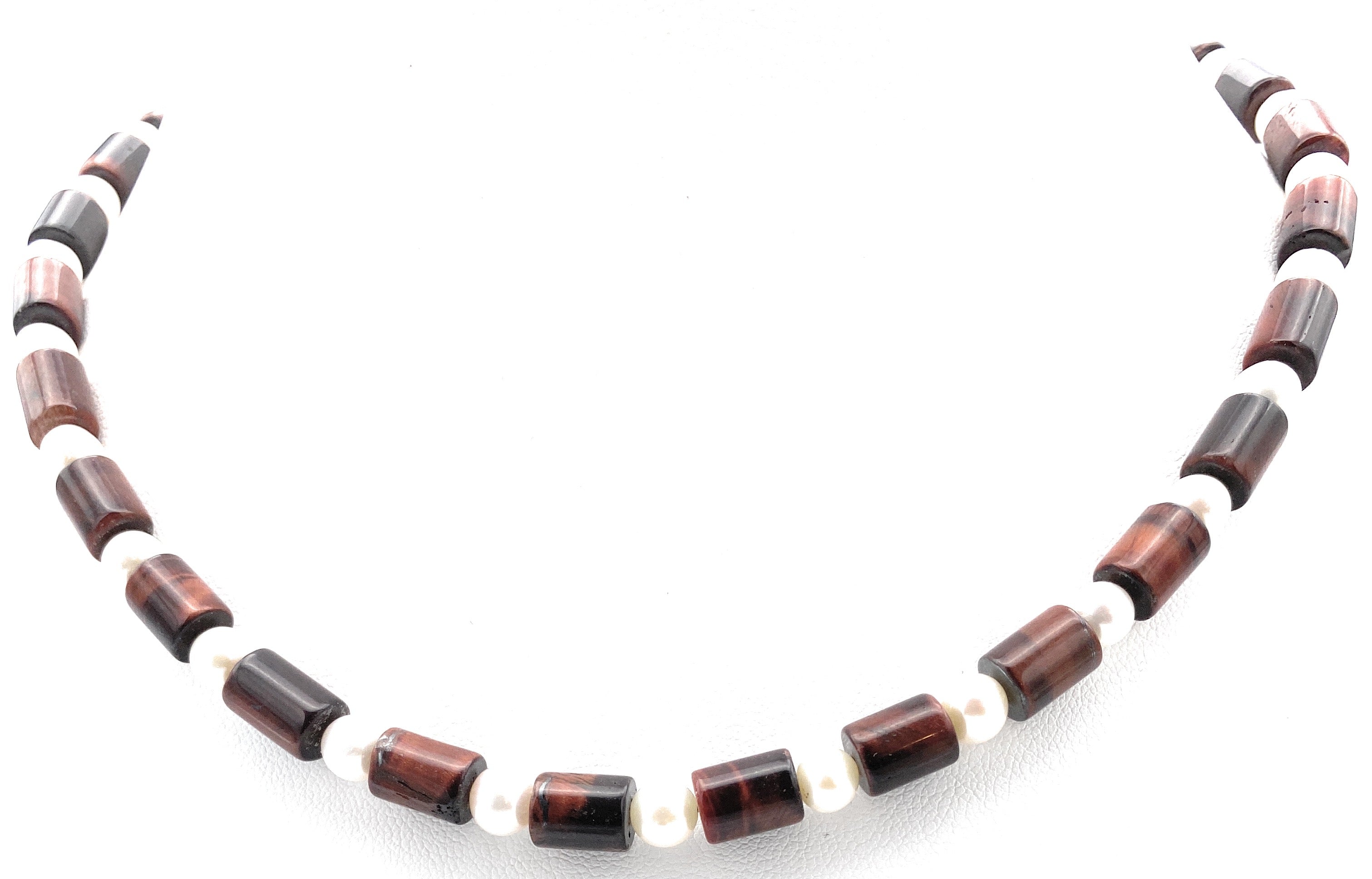 Tigerauge rot Halskette mit Süßwasserperlen