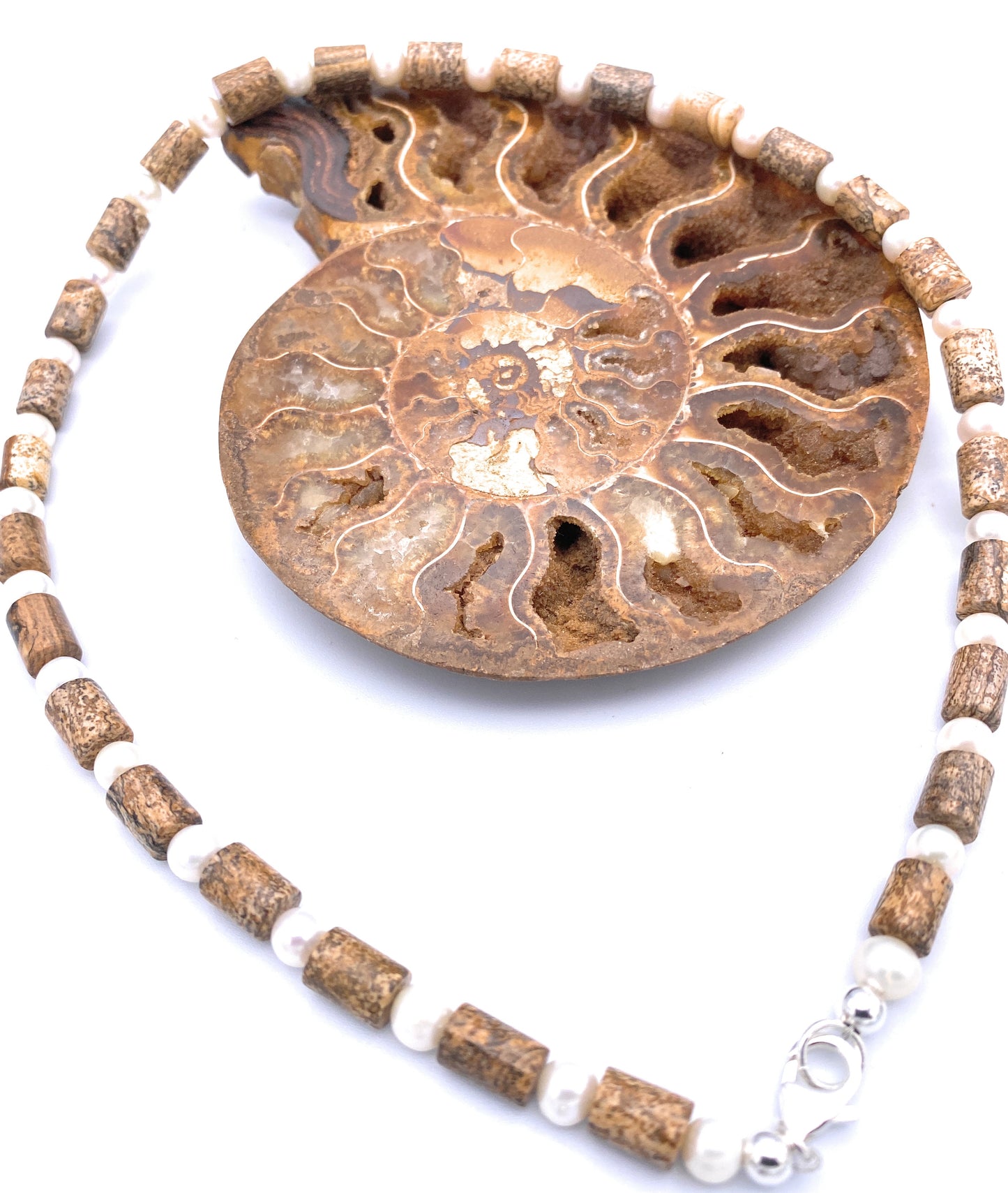 Landschafts-Jaspis Halskette mit Süßwasserperlen