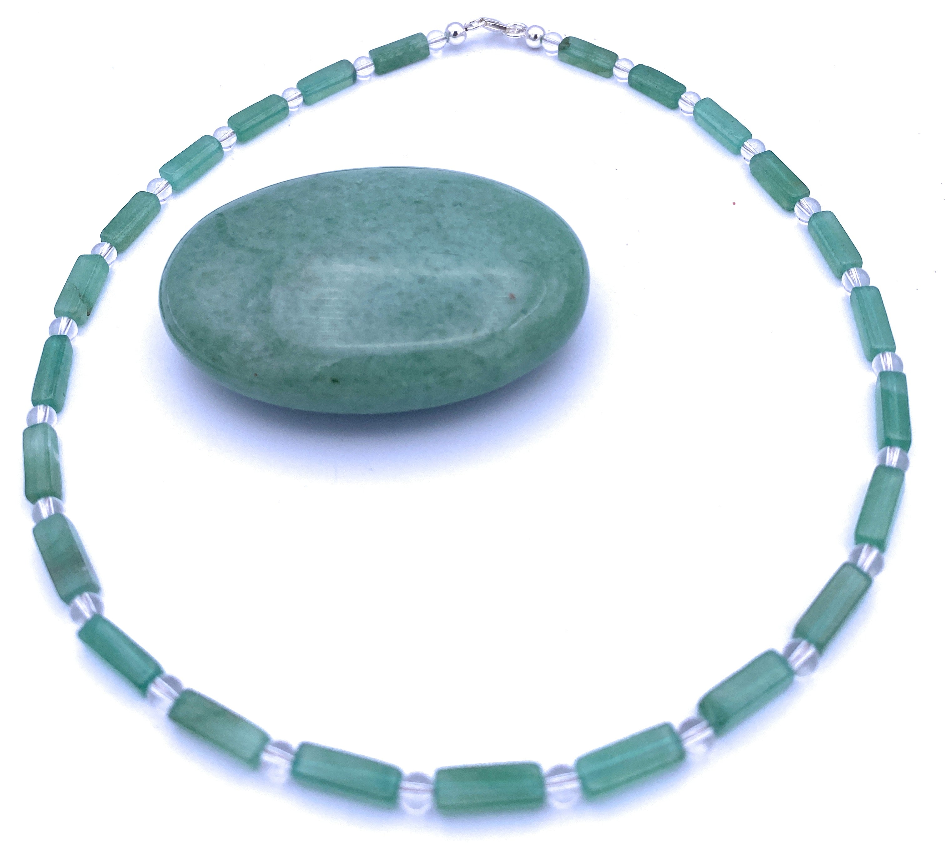 Aventurin Rechteck-Kette mit Bergkristall 4mm