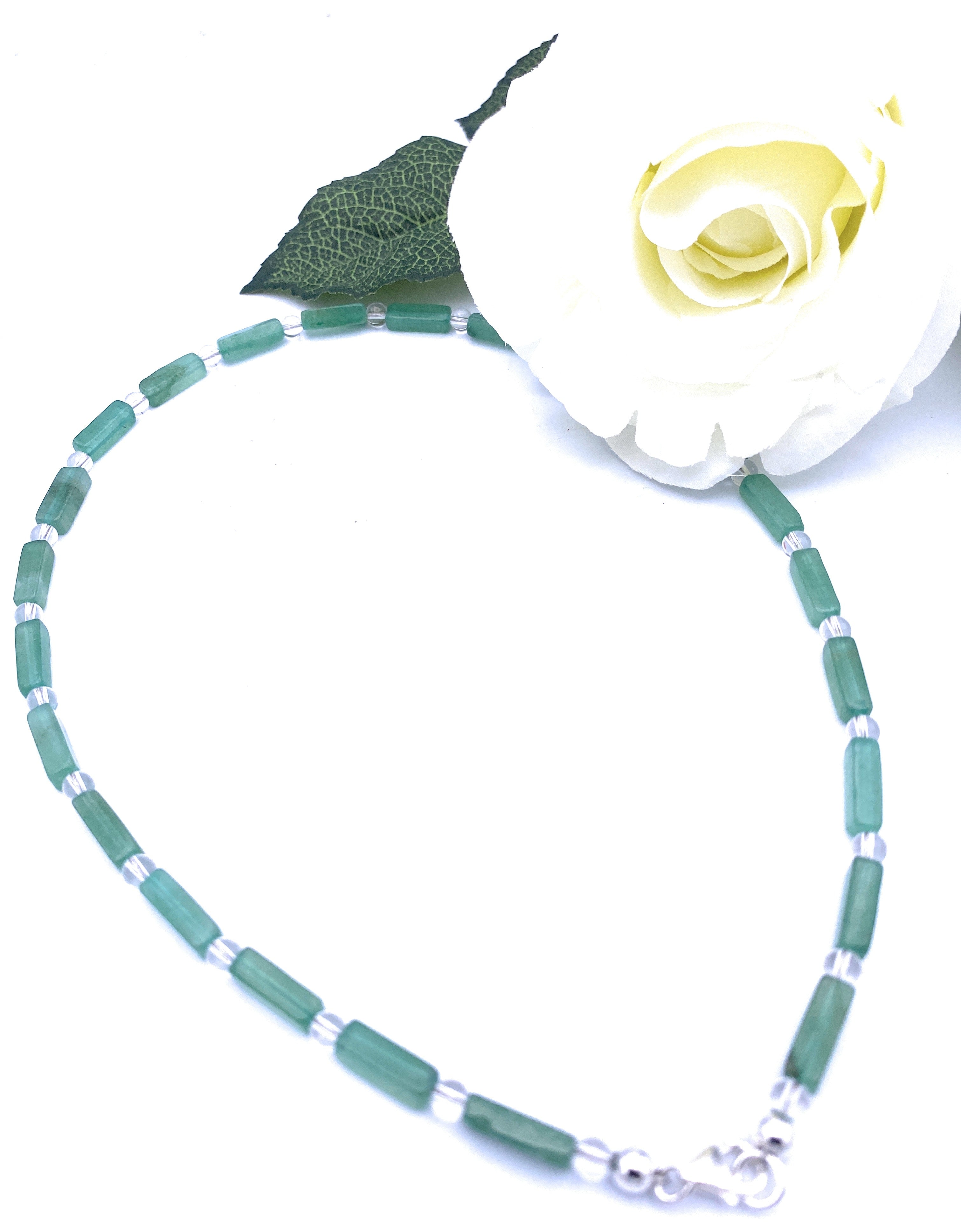 Aventurin Rechteck-Kette mit Bergkristall 4mm