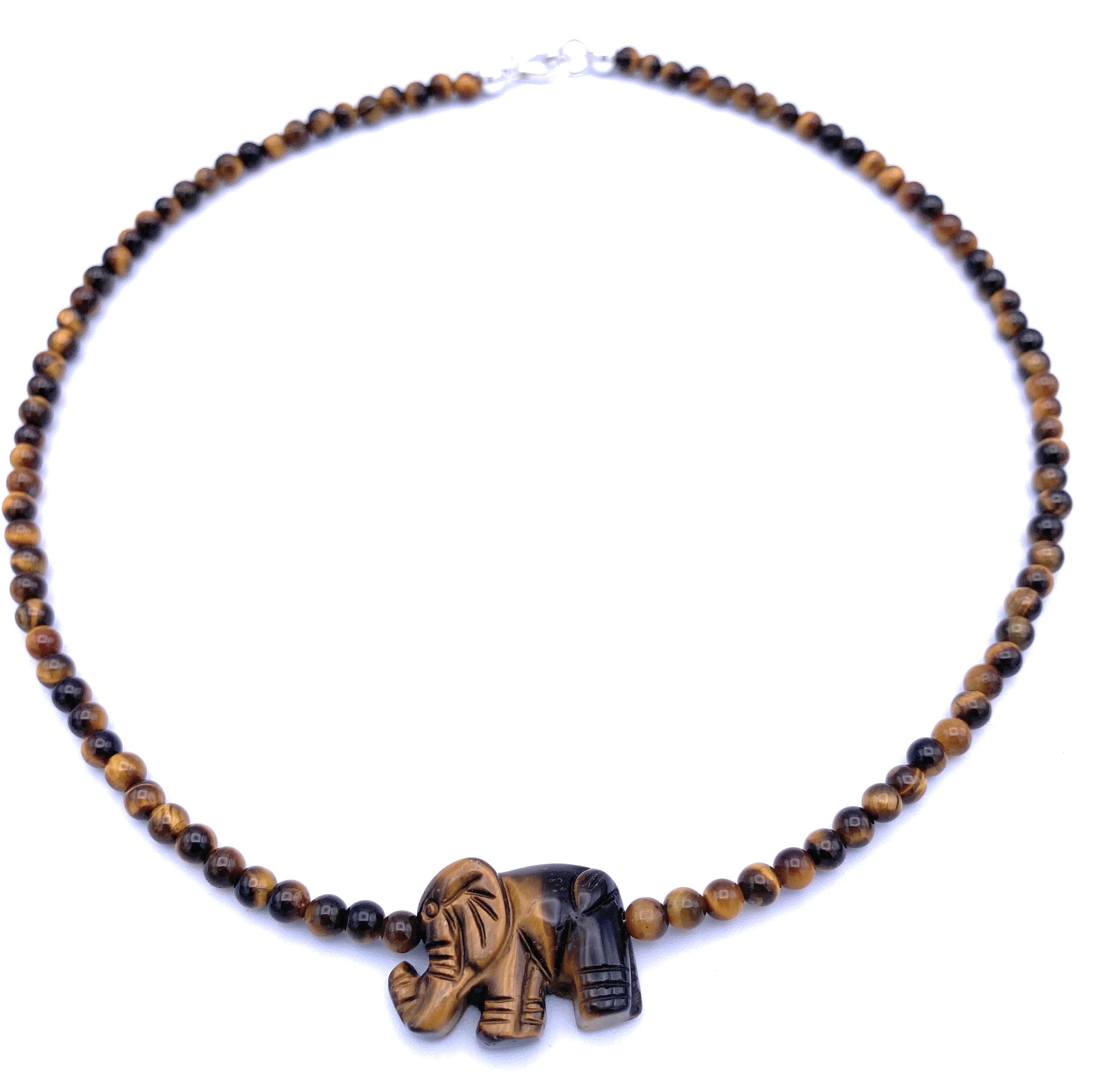 Tigerauge Halskette mit Elefanten