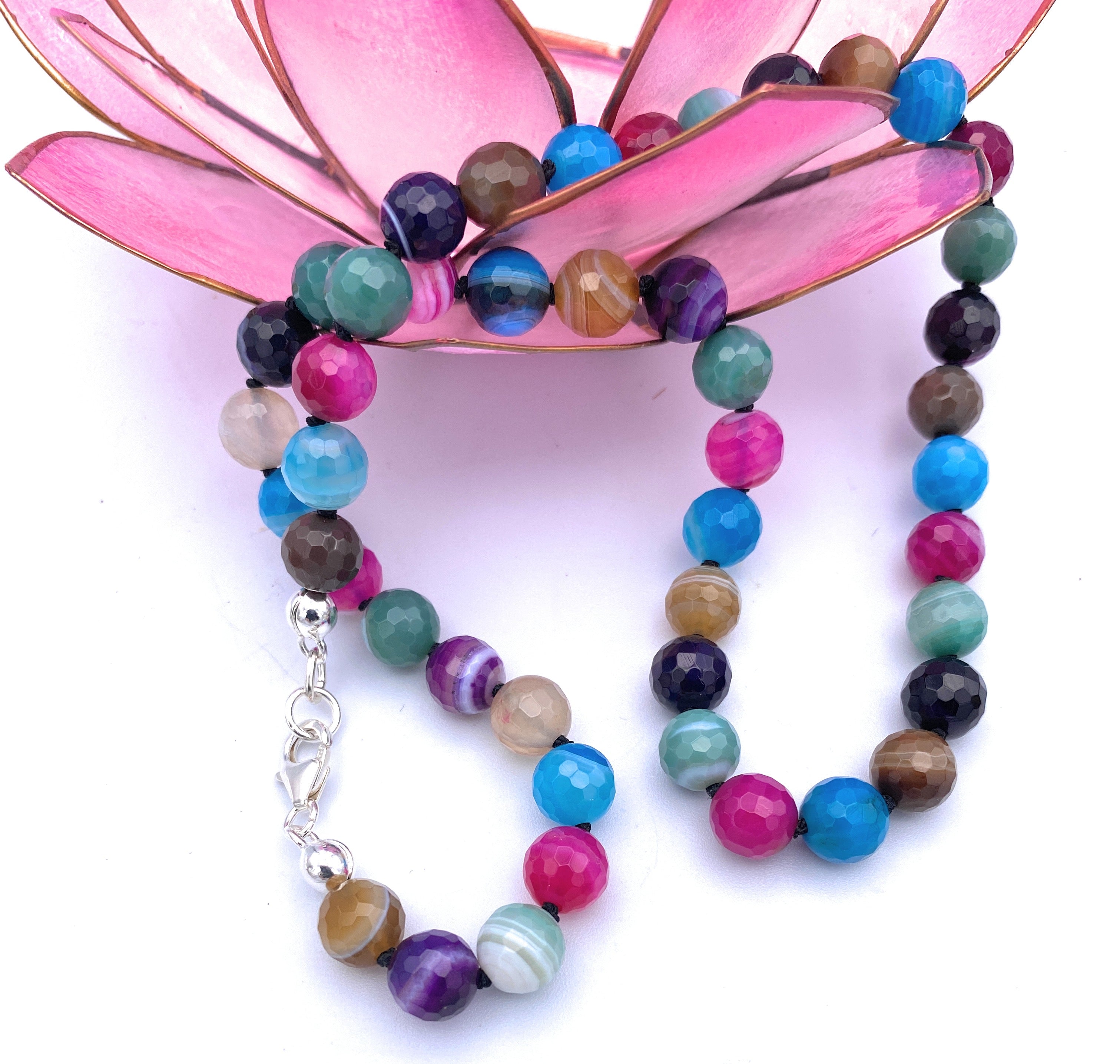 Facettierte Achat bunt Halskette 8mm