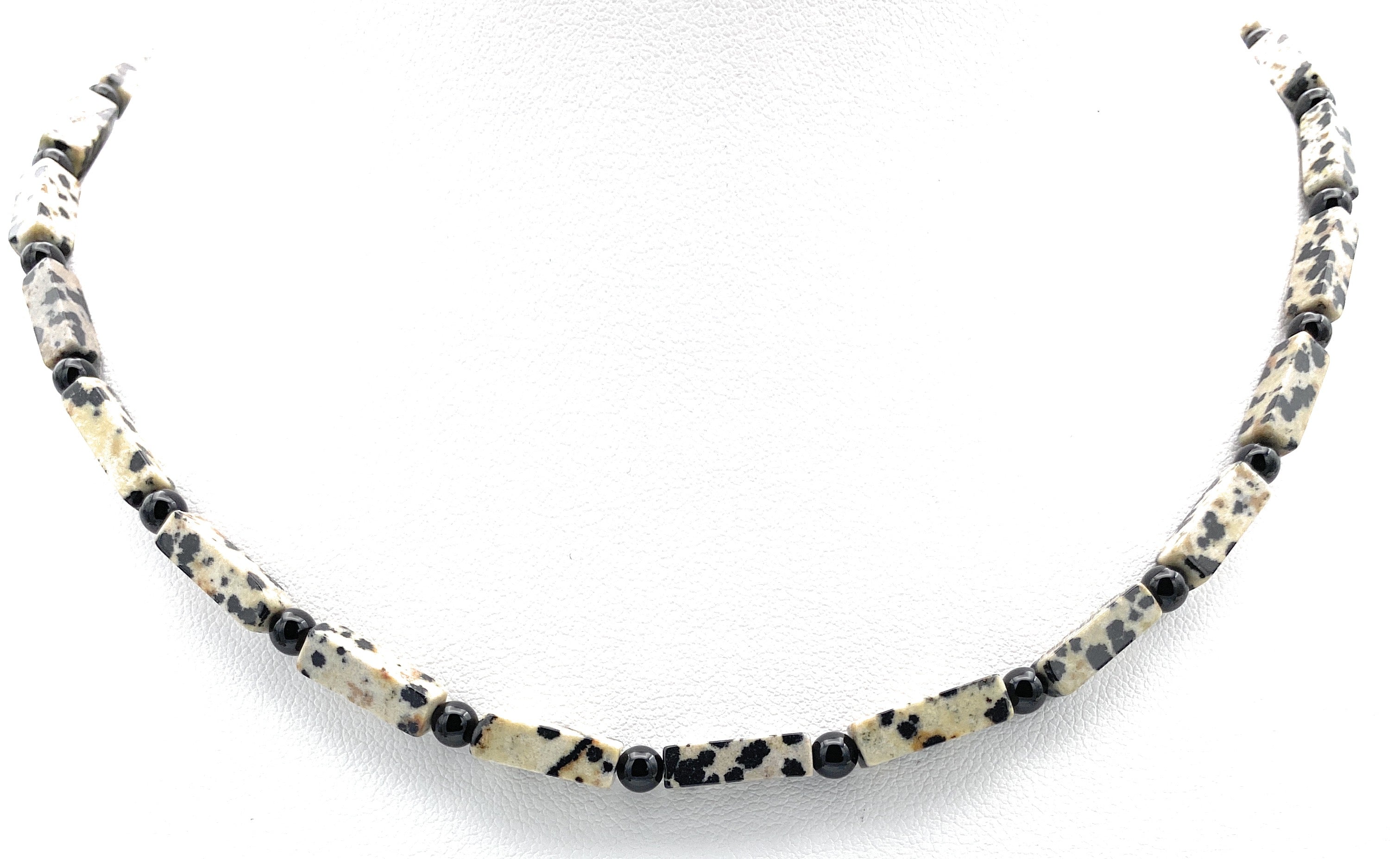 Dalmatiner-Jaspis Halskette 4mm mit Onyx