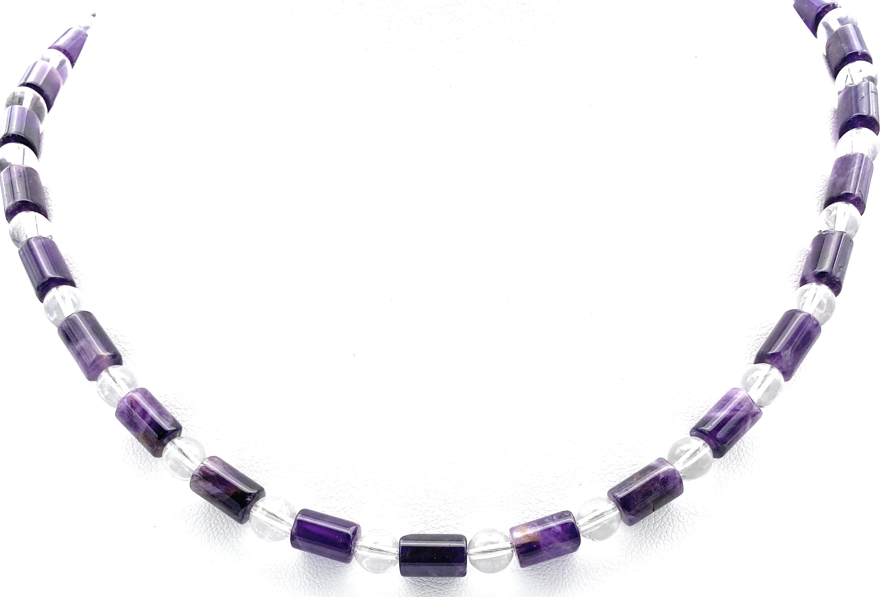 Amethyst Walzenkette 6mm mit Bergkristall