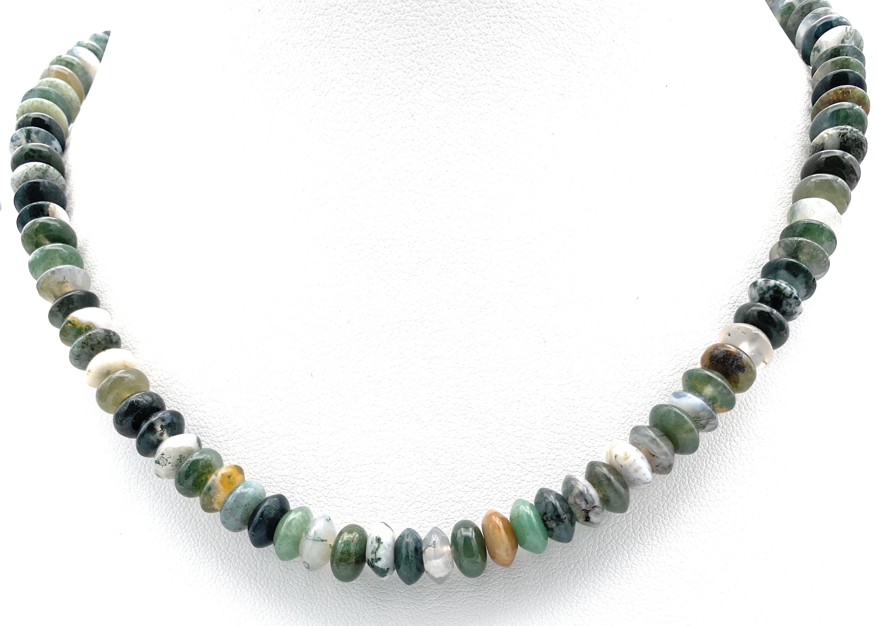 Moos-Achat Linsen Halskette 10mm