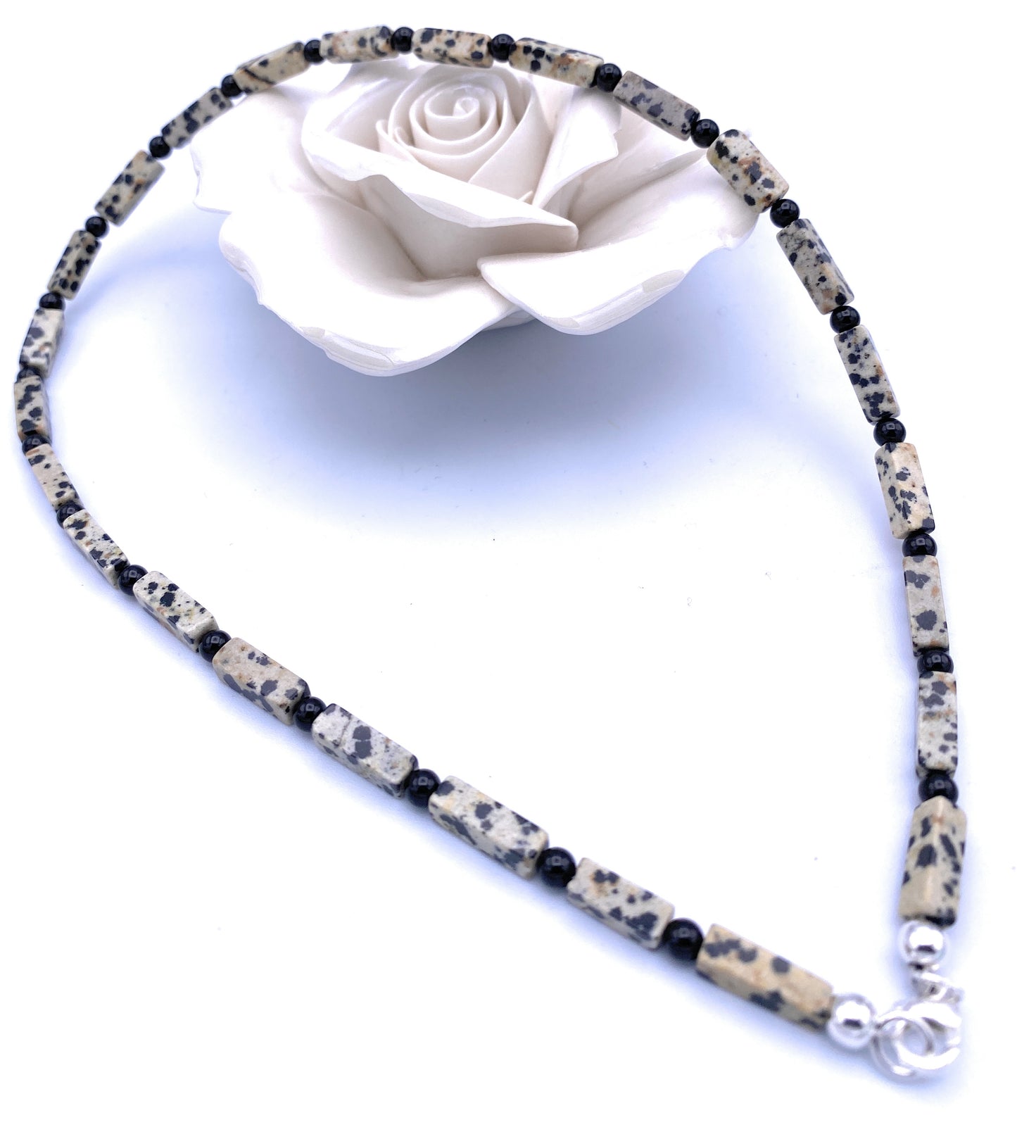 Dalmatiner-Jaspis Halskette 4mm mit Onyx