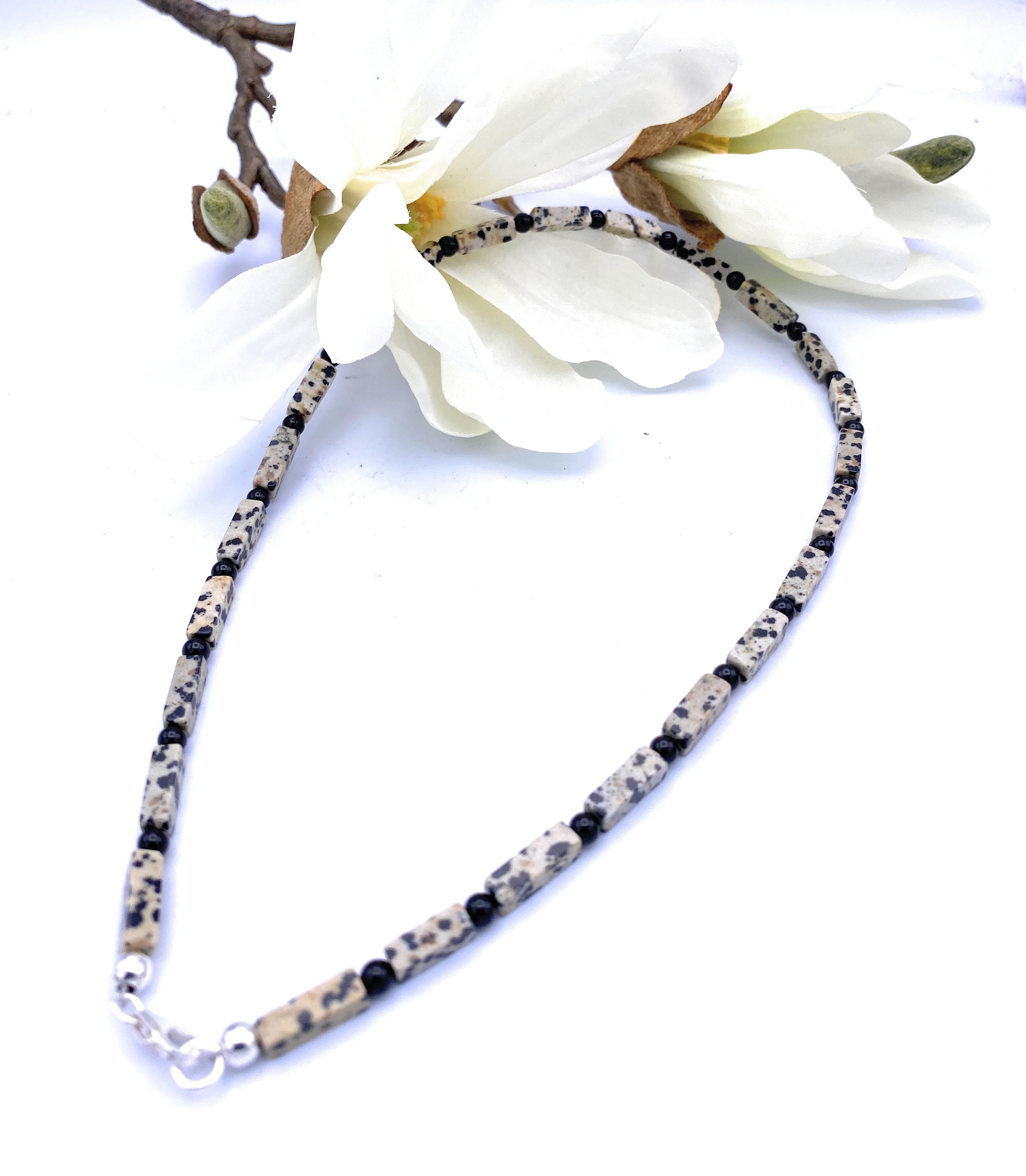 Dalmatiner-Jaspis Halskette 4mm mit Onyx
