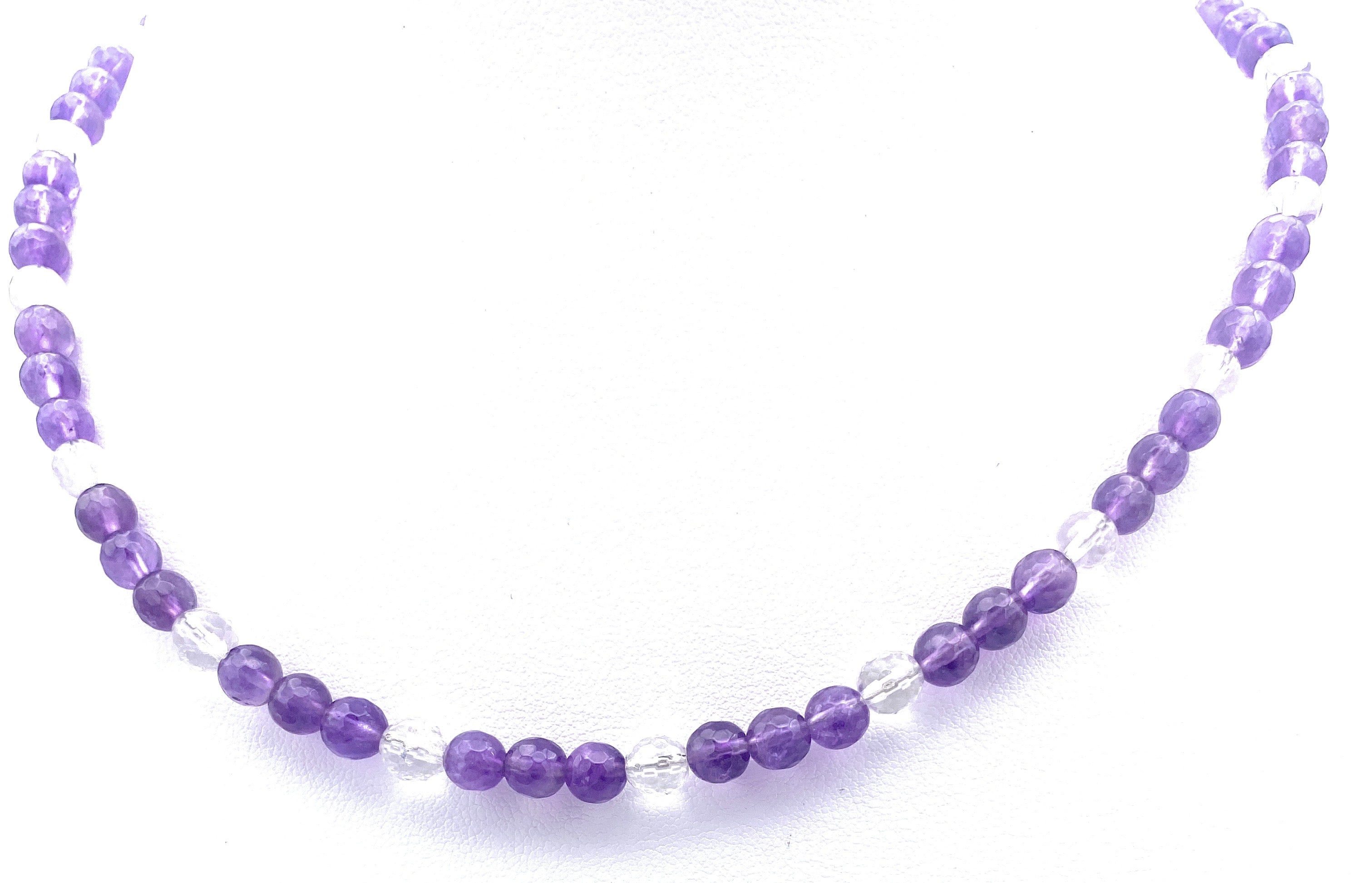 Facettierte Amethyst Halskette 6mm mit Bergkristall