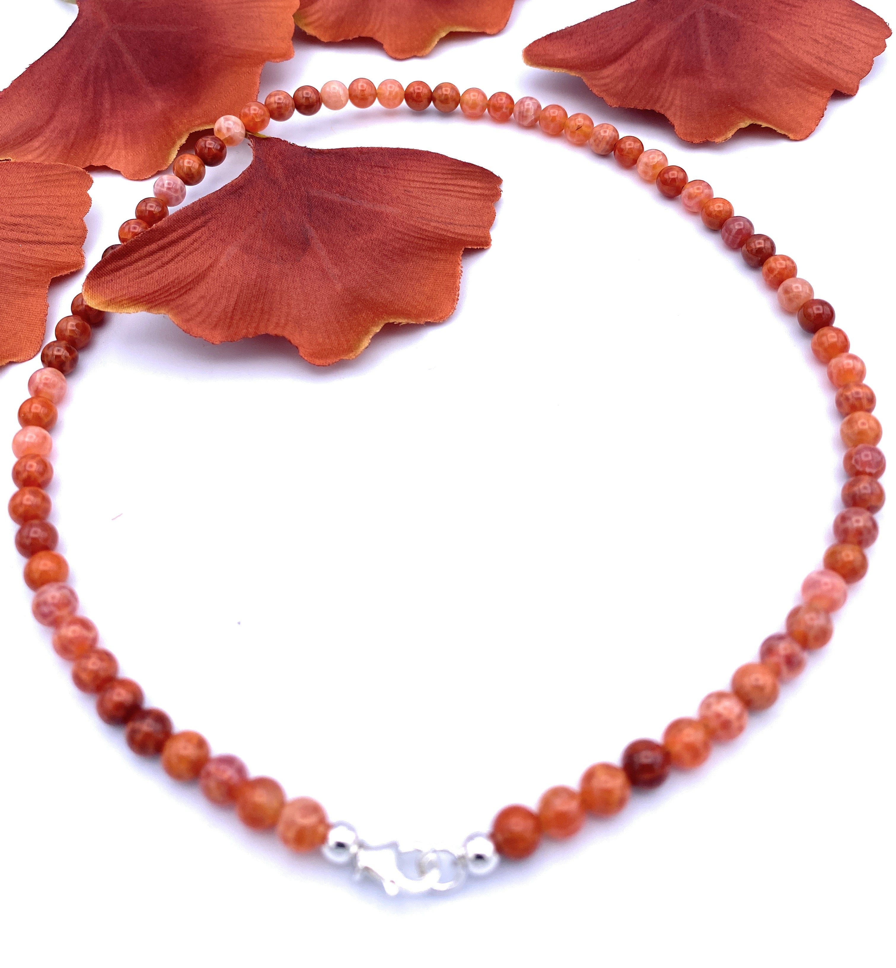 Feuer-Achat Kugel Halskette 6mm