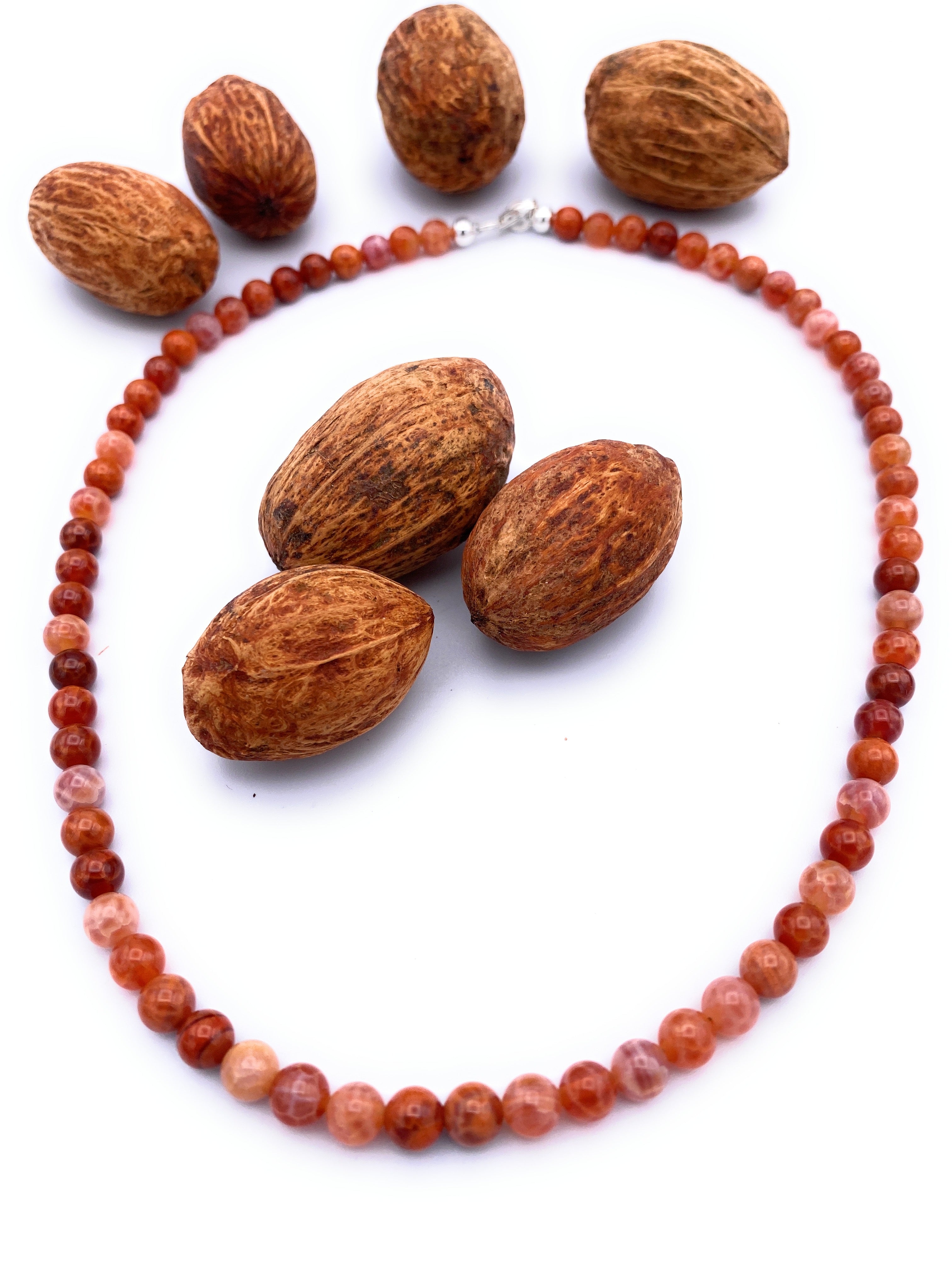 Feuer-Achat Kugel Halskette 6mm