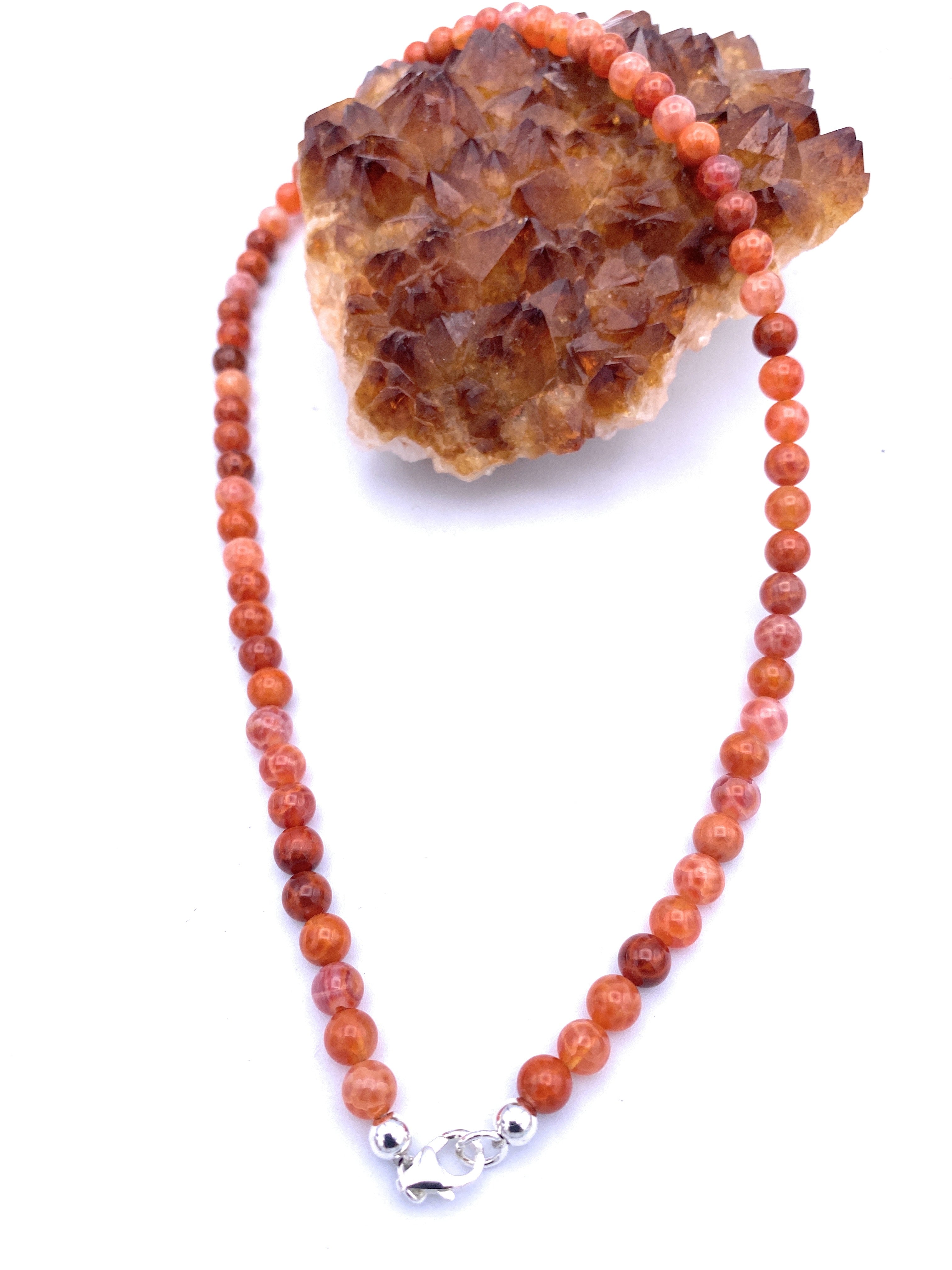 Feuer-Achat Kugel Halskette 6mm