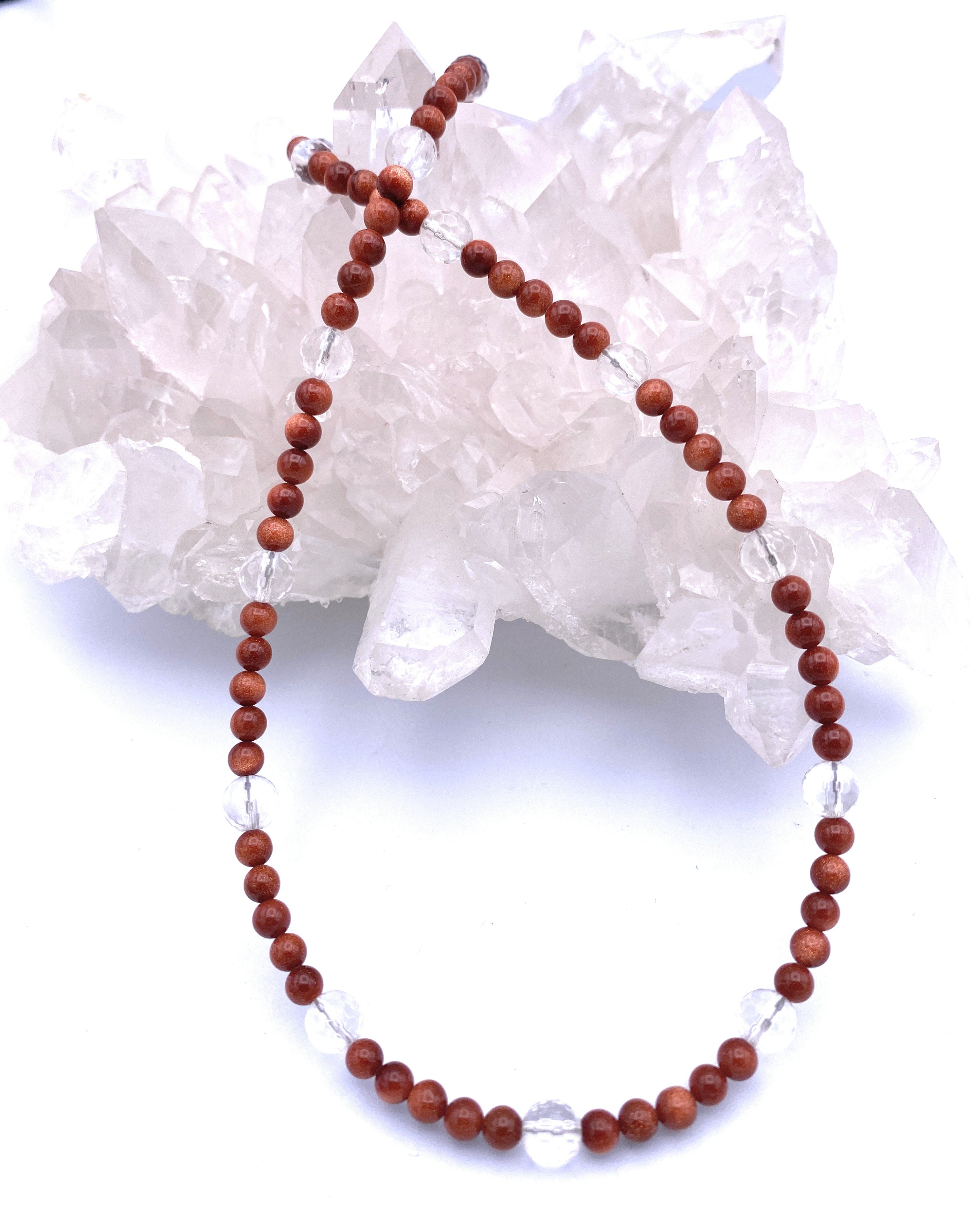 Goldfluss Kugel Halskette 4mm mit Bergkristall