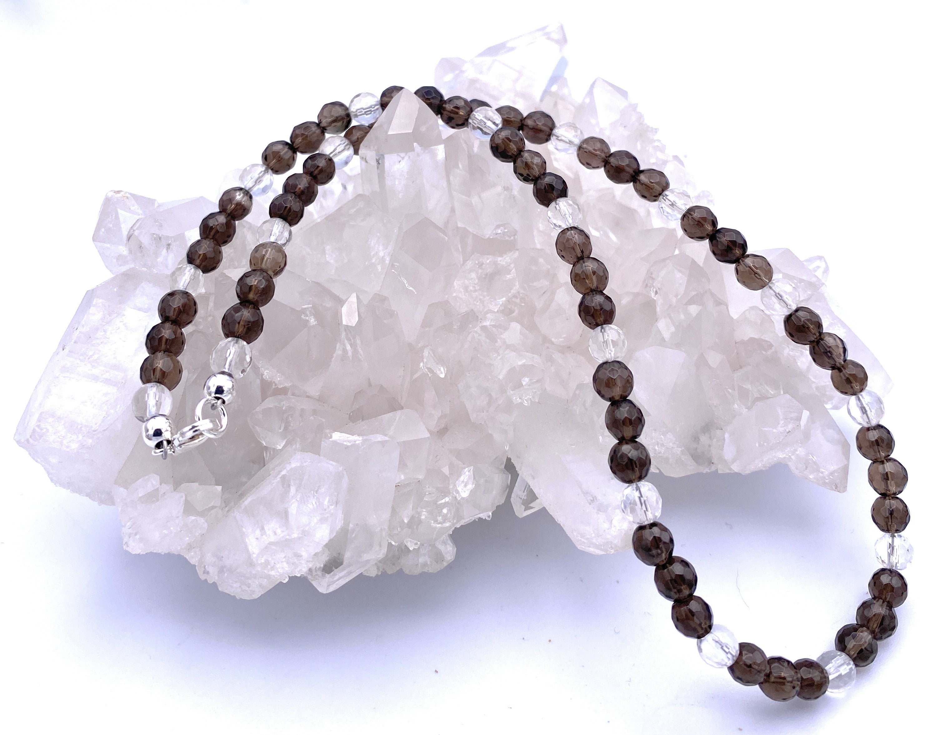 Facettierte Rauchquarz Kette mit Bergkristall 6mm