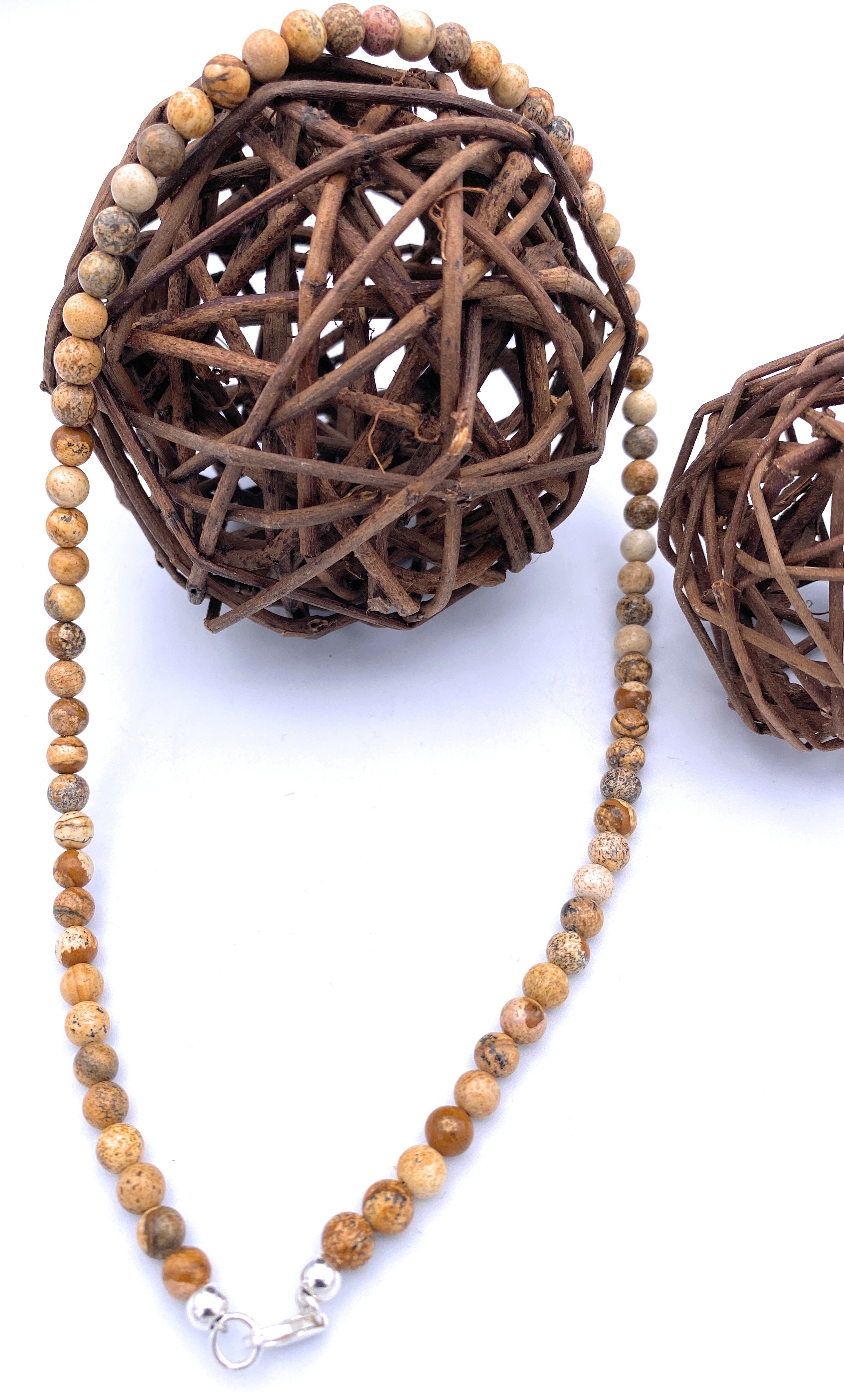 Landschafts-Jaspis Kugel Halskette 6mm