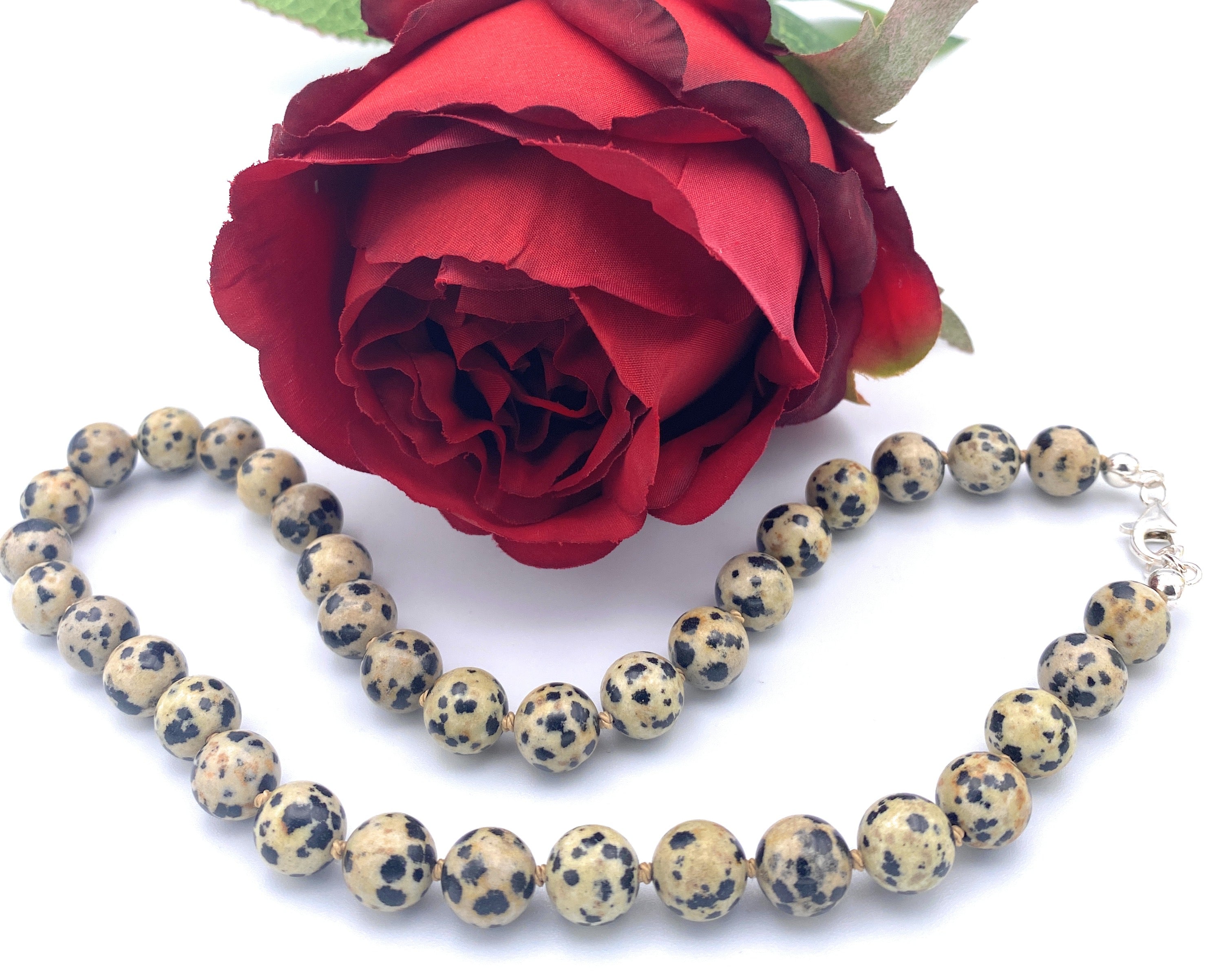 Dalmatiner-Jaspis Kugel Halskette 10mm