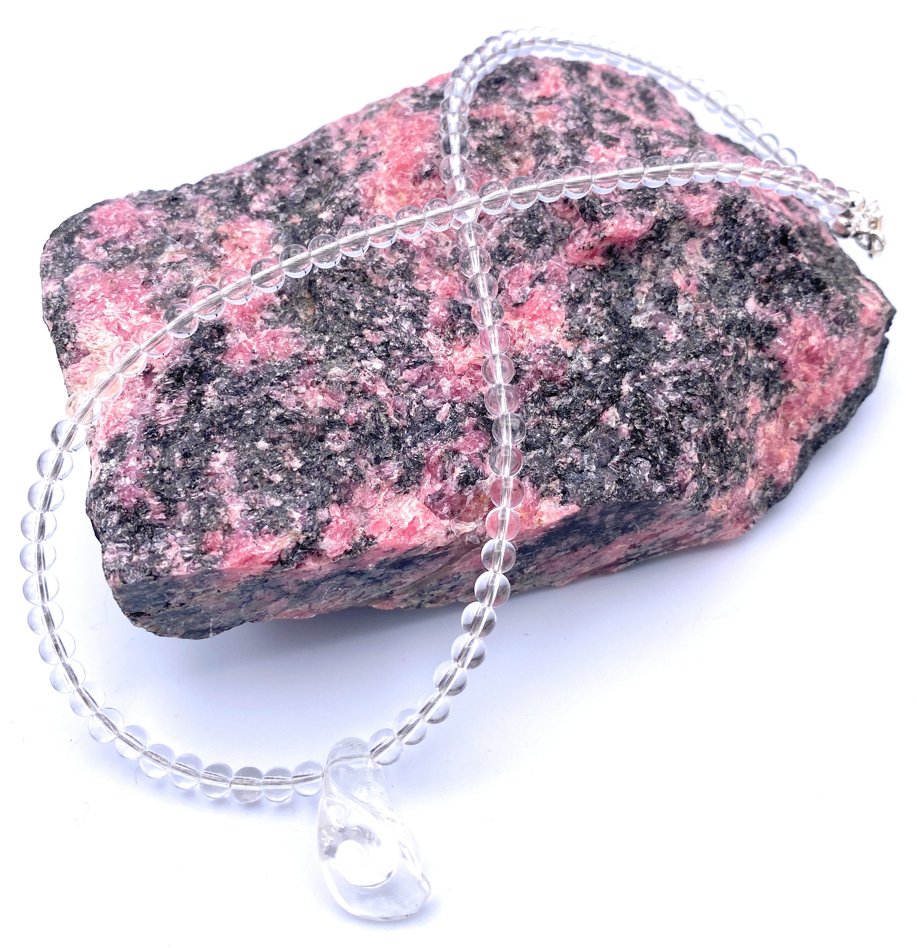 Bergkristall Halskette 4mm mit Blume