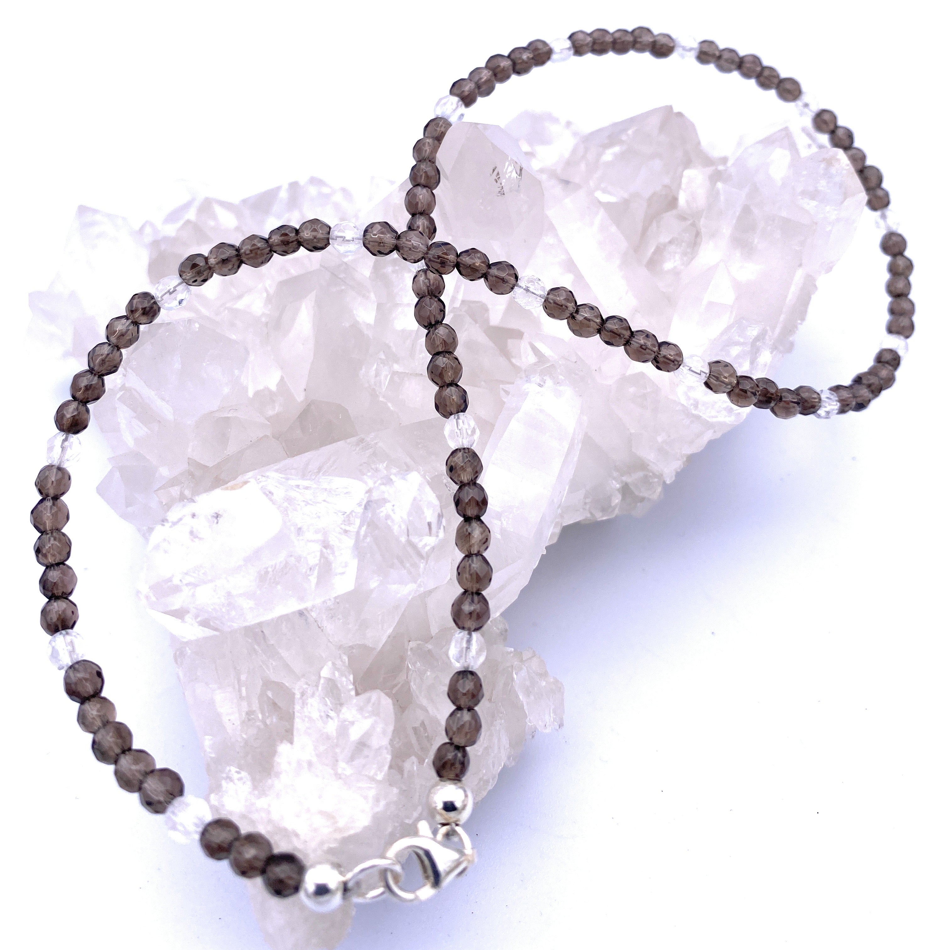Rauchquarz Halskette mit Bergkristall