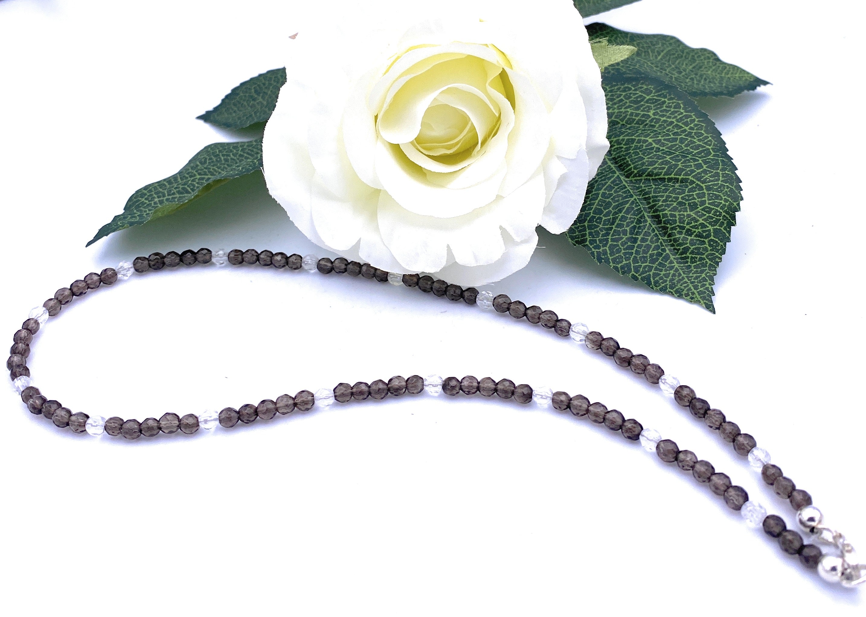 Rauchquarz Halskette mit Bergkristall