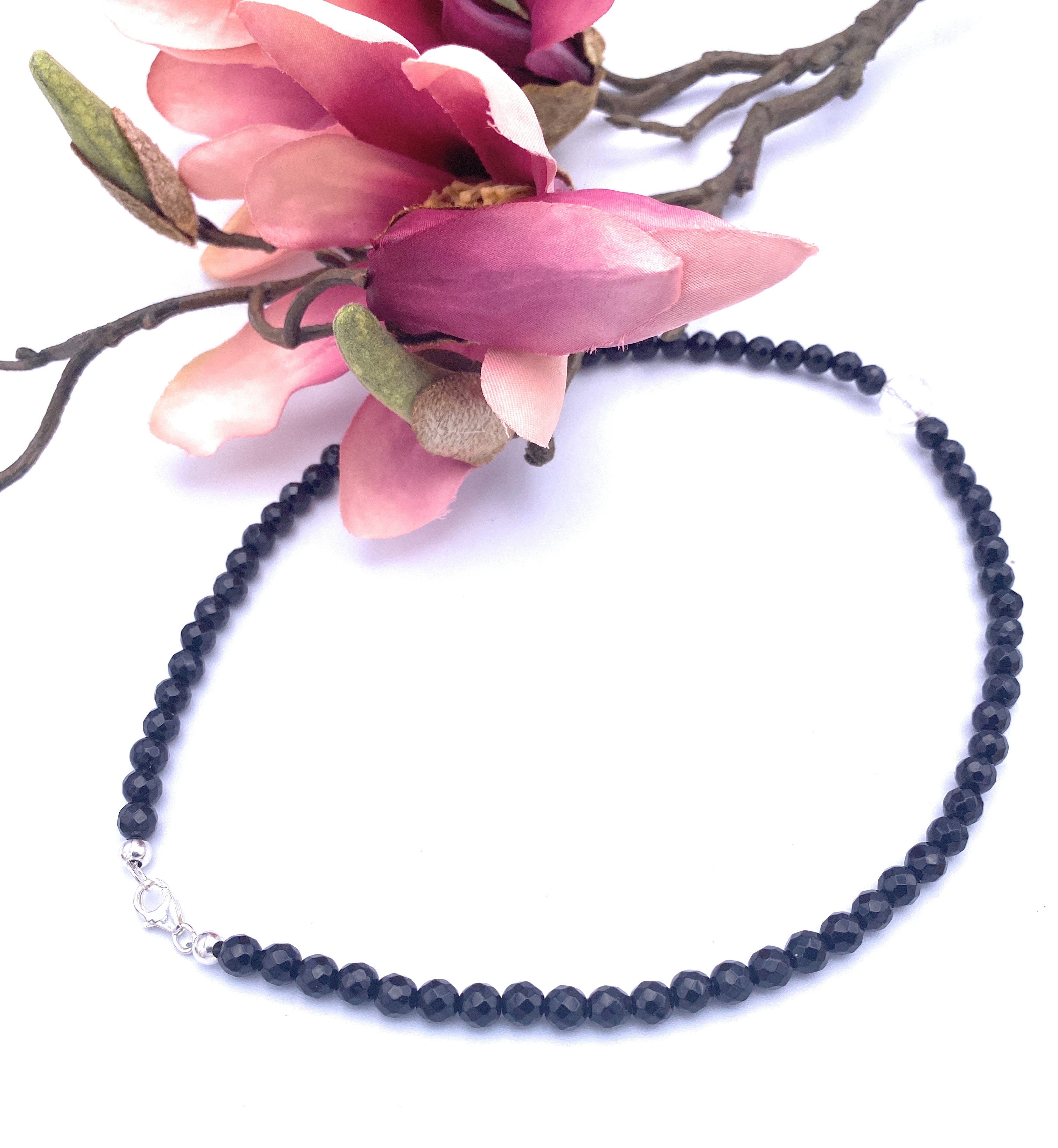 Onyx Halskette mit Bergkristall Kugel