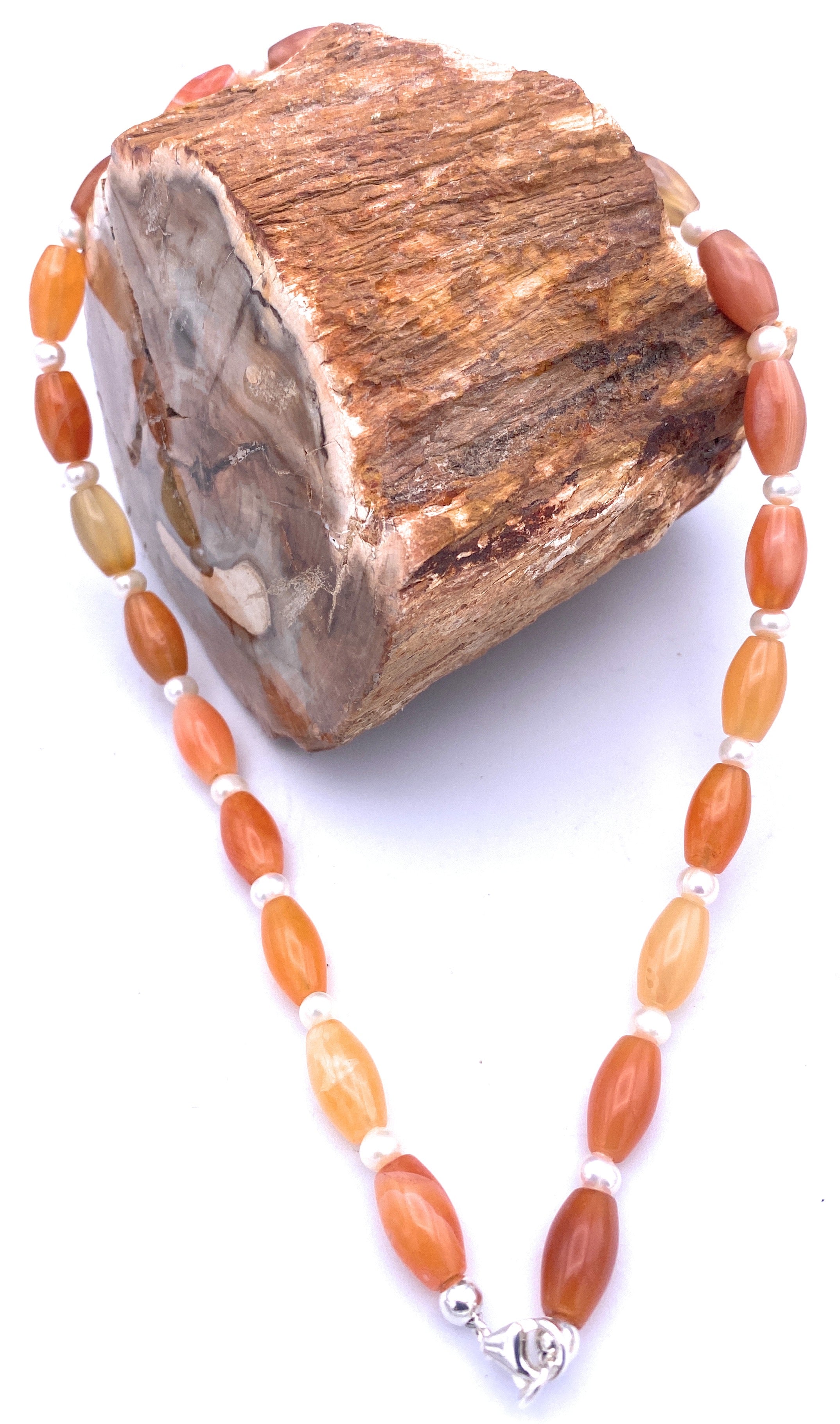 Carneol Olivenkette mit Süßwasserperlen