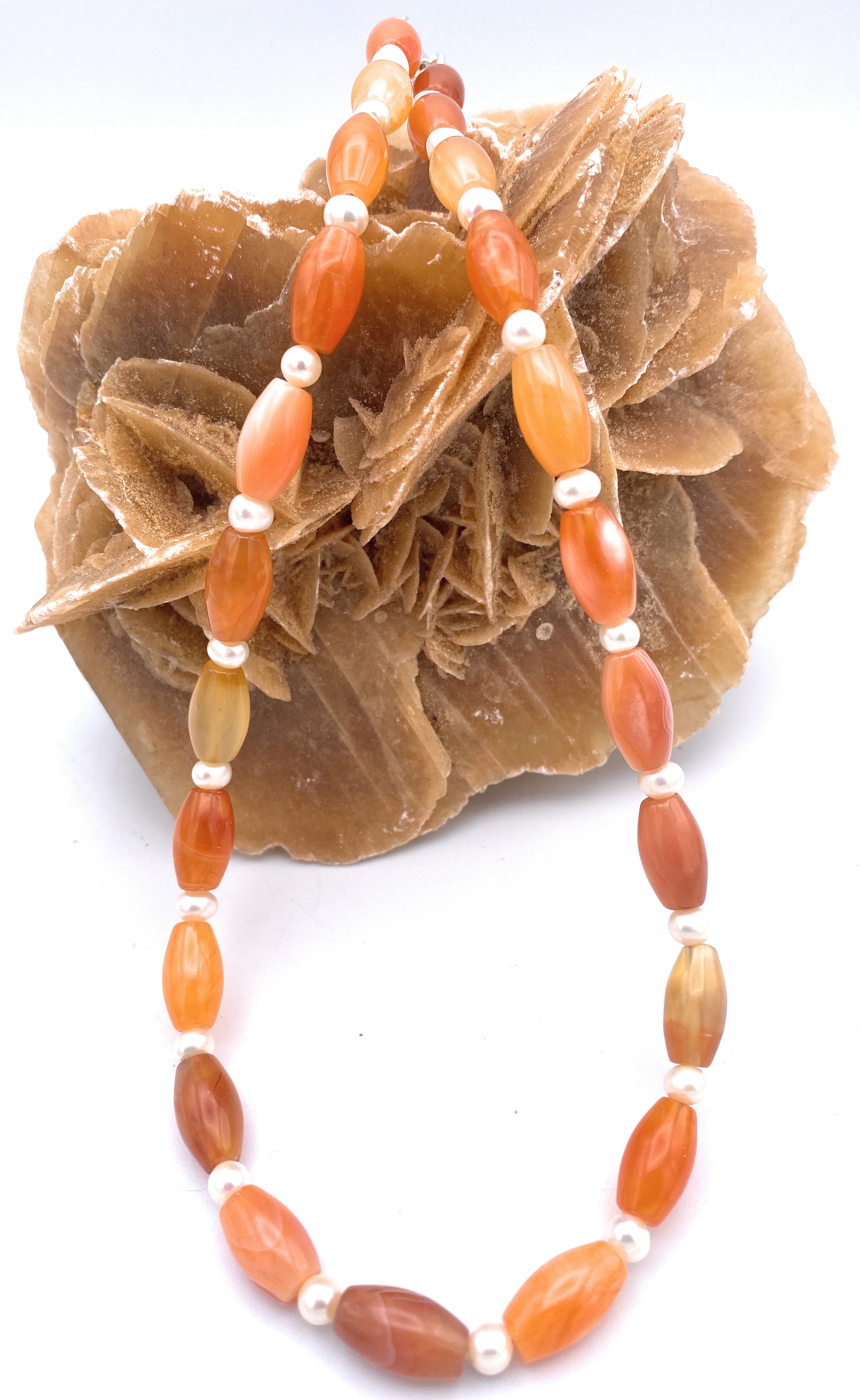 Carneol Olivenkette mit Süßwasserperlen