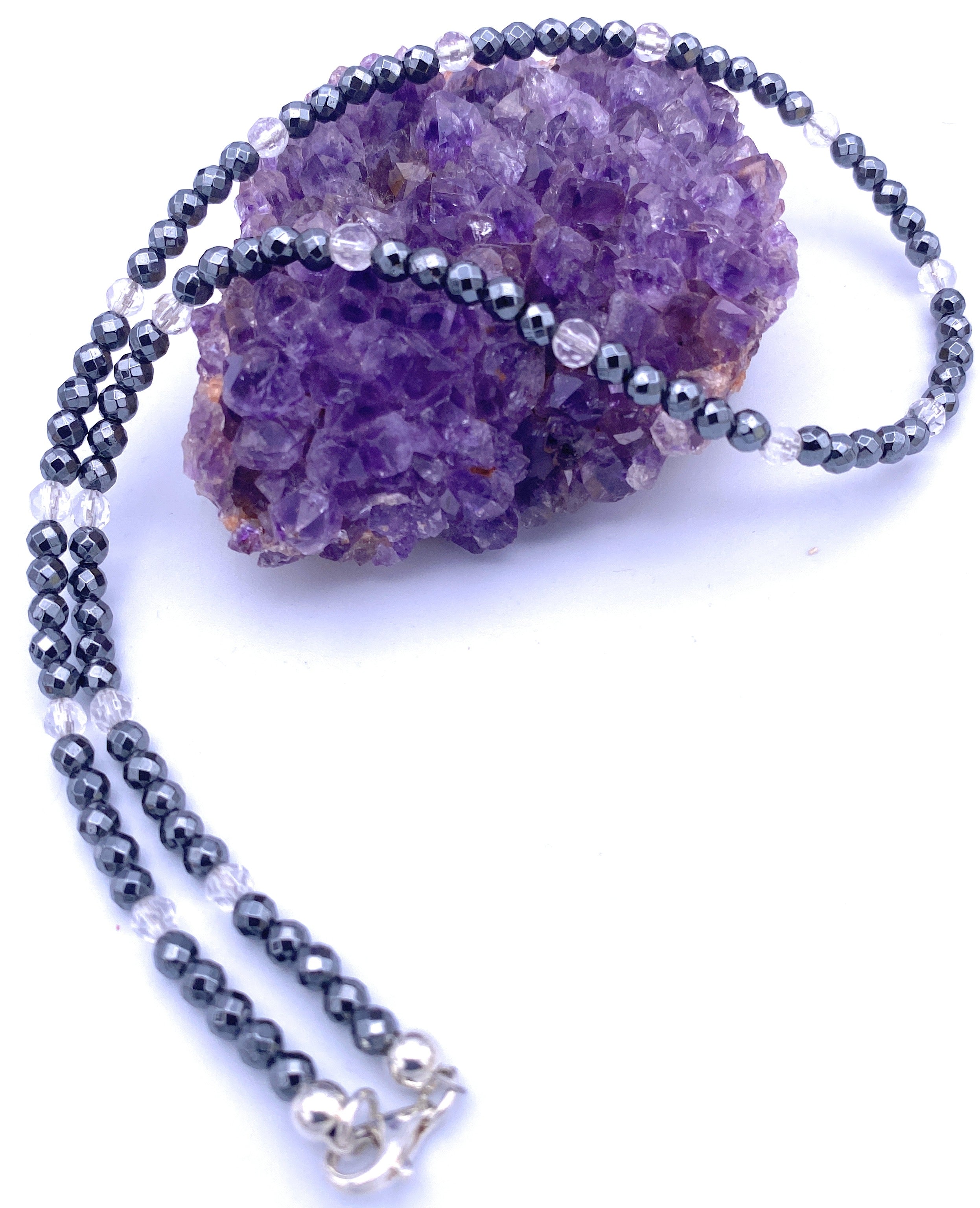 Hämatit Halskette mit Bergkristall