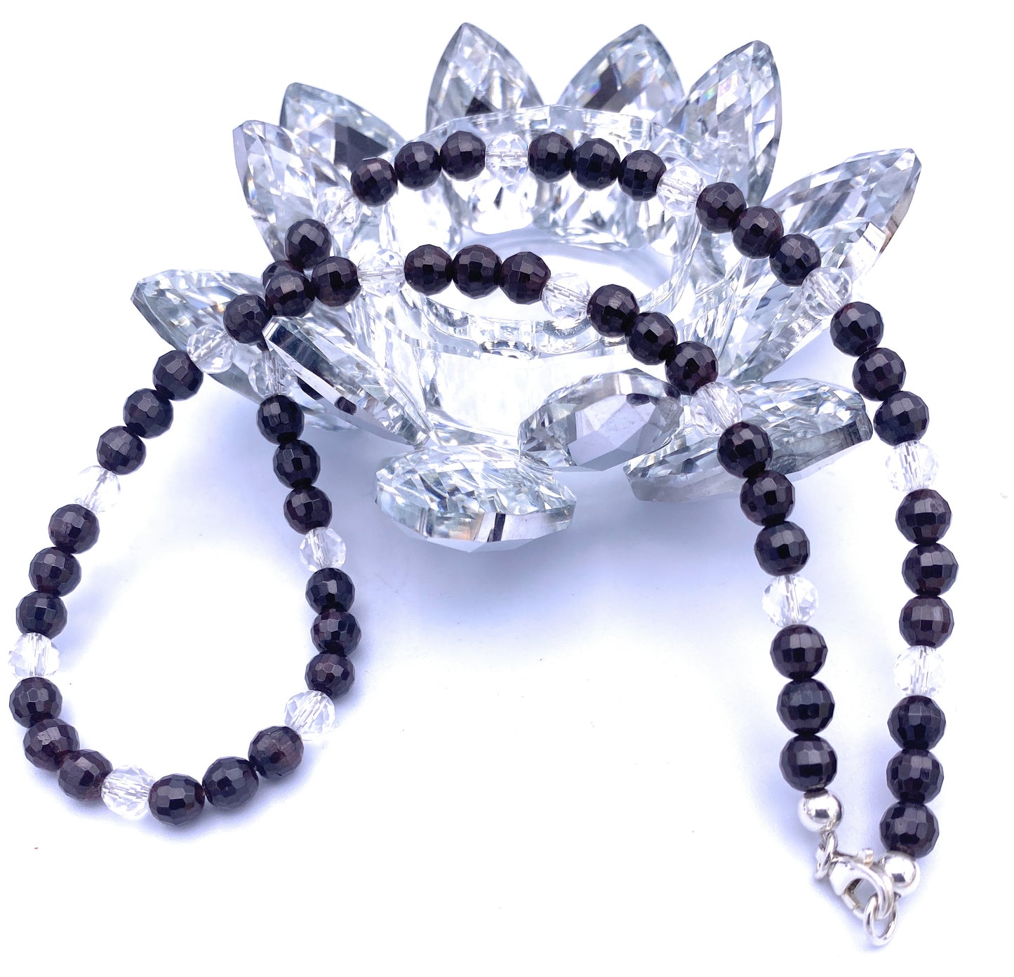 Facettierte Granat Halskette mit Bergkristall 6mm