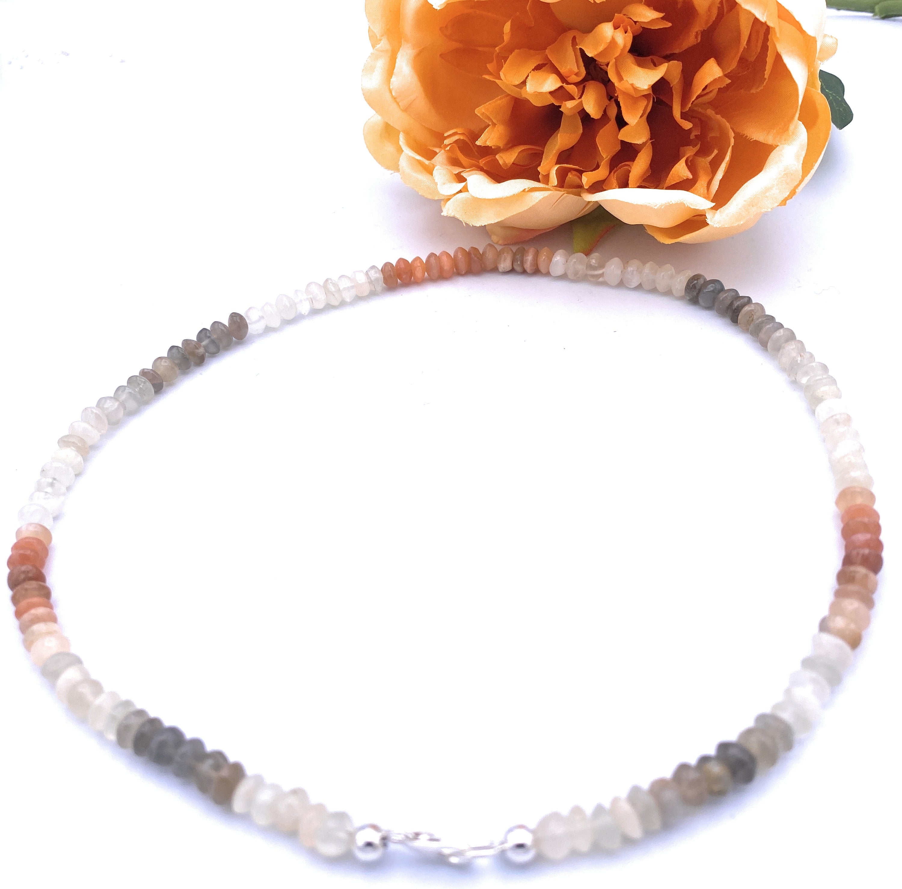 Mondstein Linsen Halskette 4mm