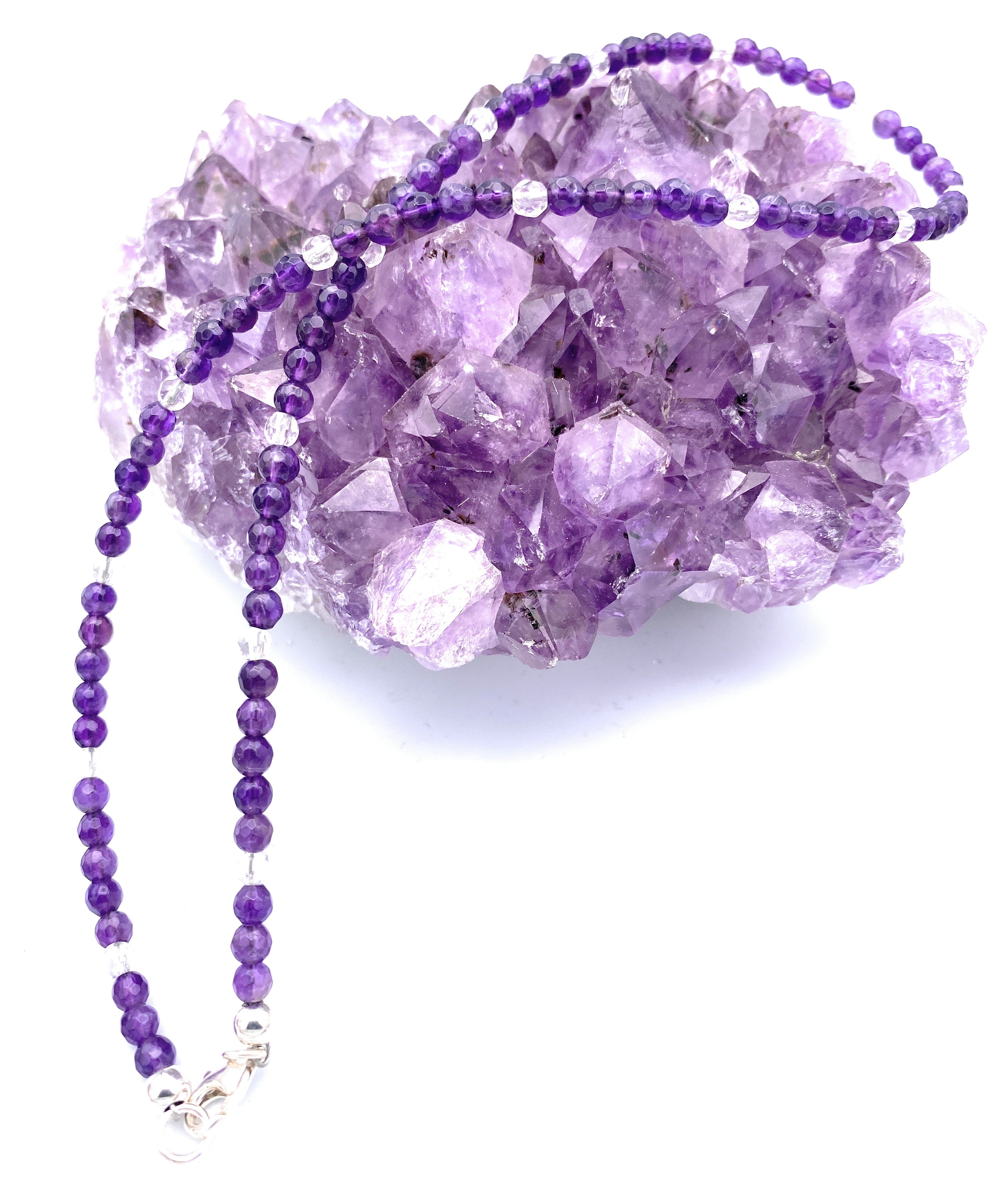 Facettierte Amethyst Halskette mit Bergkristall 4mm