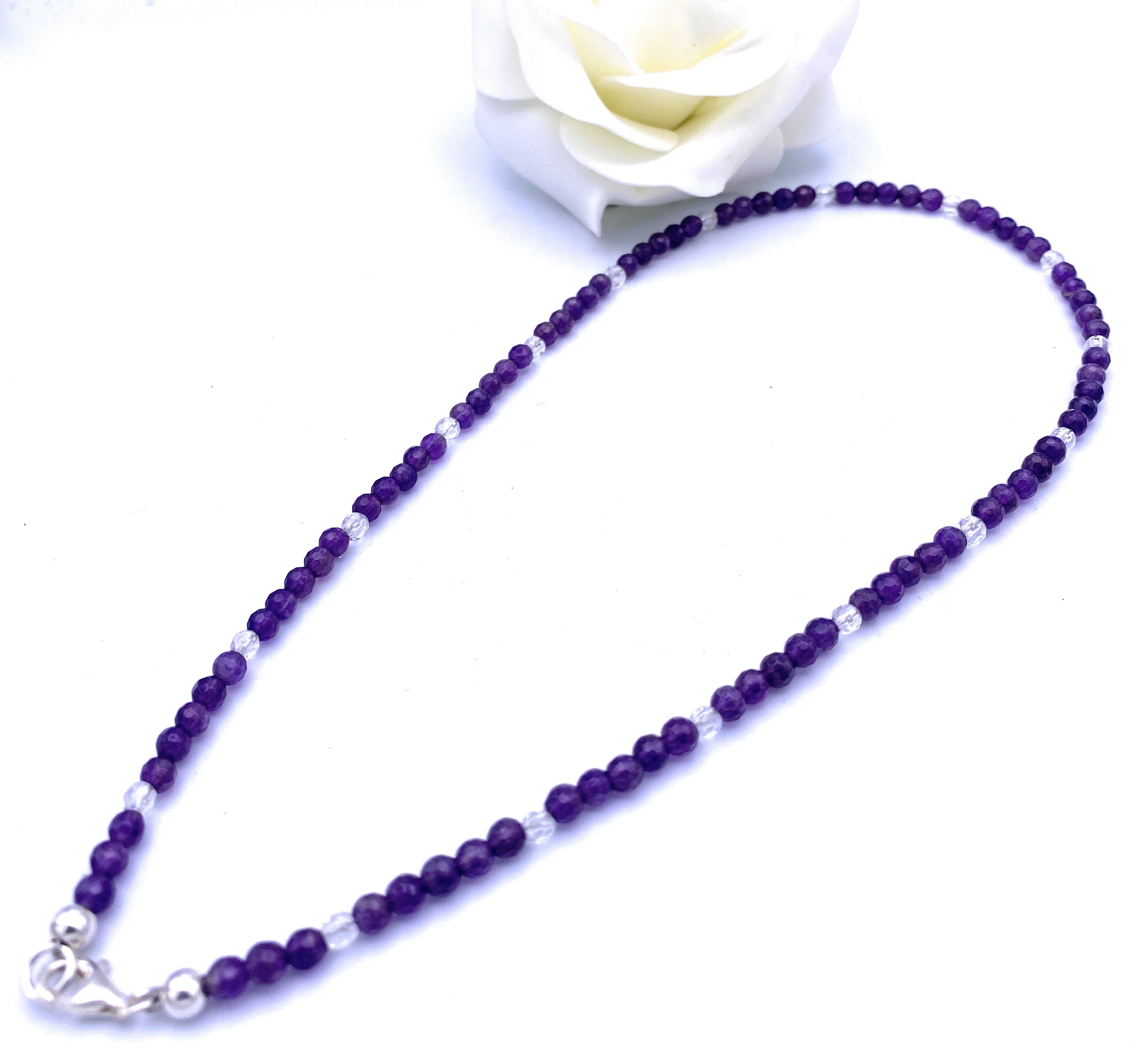 Facettierte Amethyst Halskette mit Bergkristall 4mm